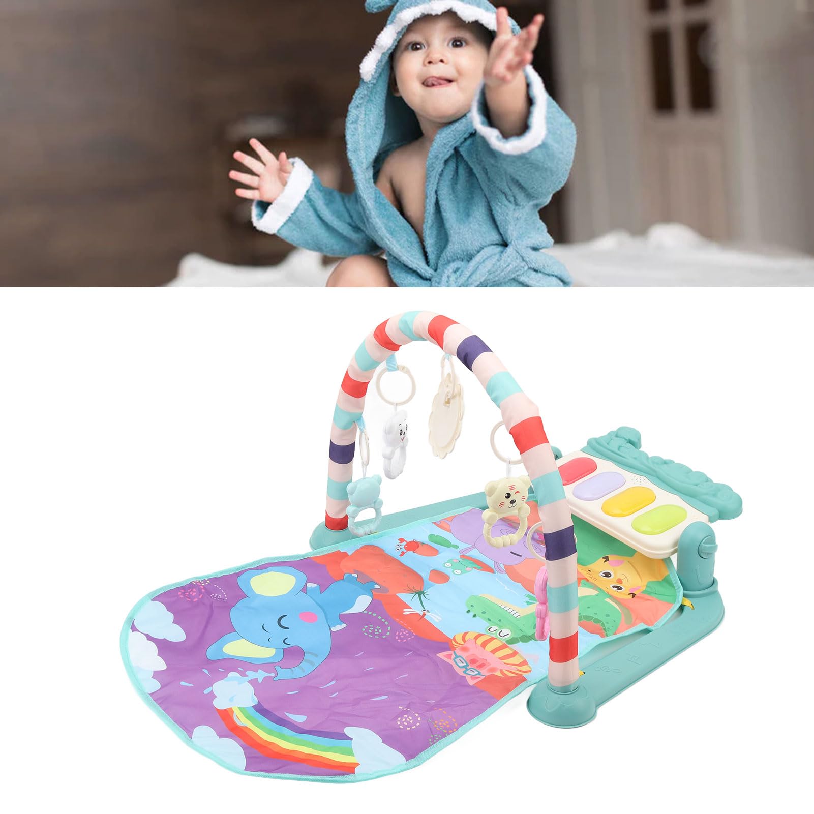 Baby Kick Piano Soft 5 giocattoli pendenti Tappetino da palestra musicale portatile per bambini con luce da 0 a 12 mesi