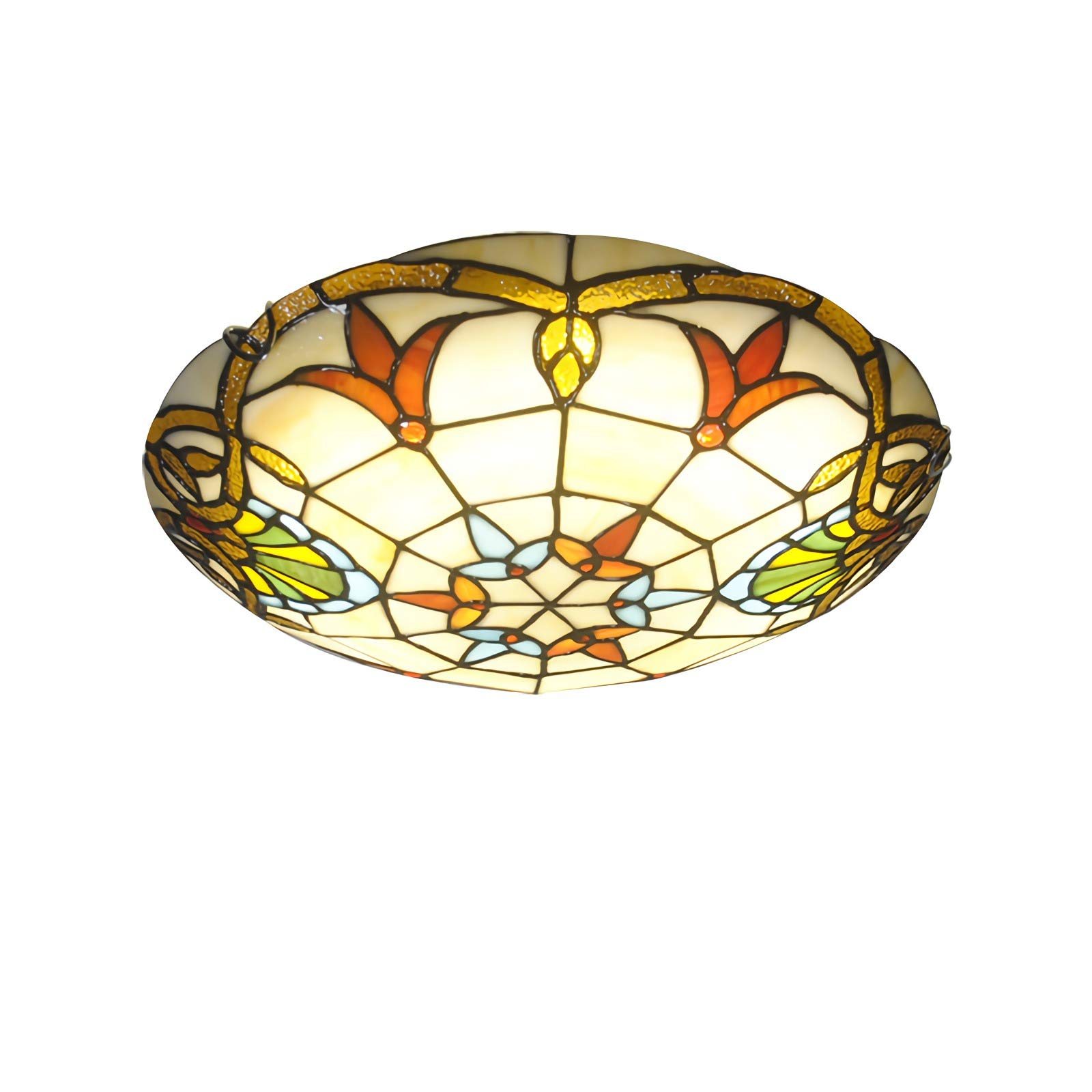 Aioneer Tiffany Style Led Ceiling Lights, Baroque Round Ceiling Lamp, Stained Glass Flush Mount Ceiling Lighting Fixtures For Hallway Living Room Bedroom Kitchen Bathroom,Dimmabl-6000k-40CM