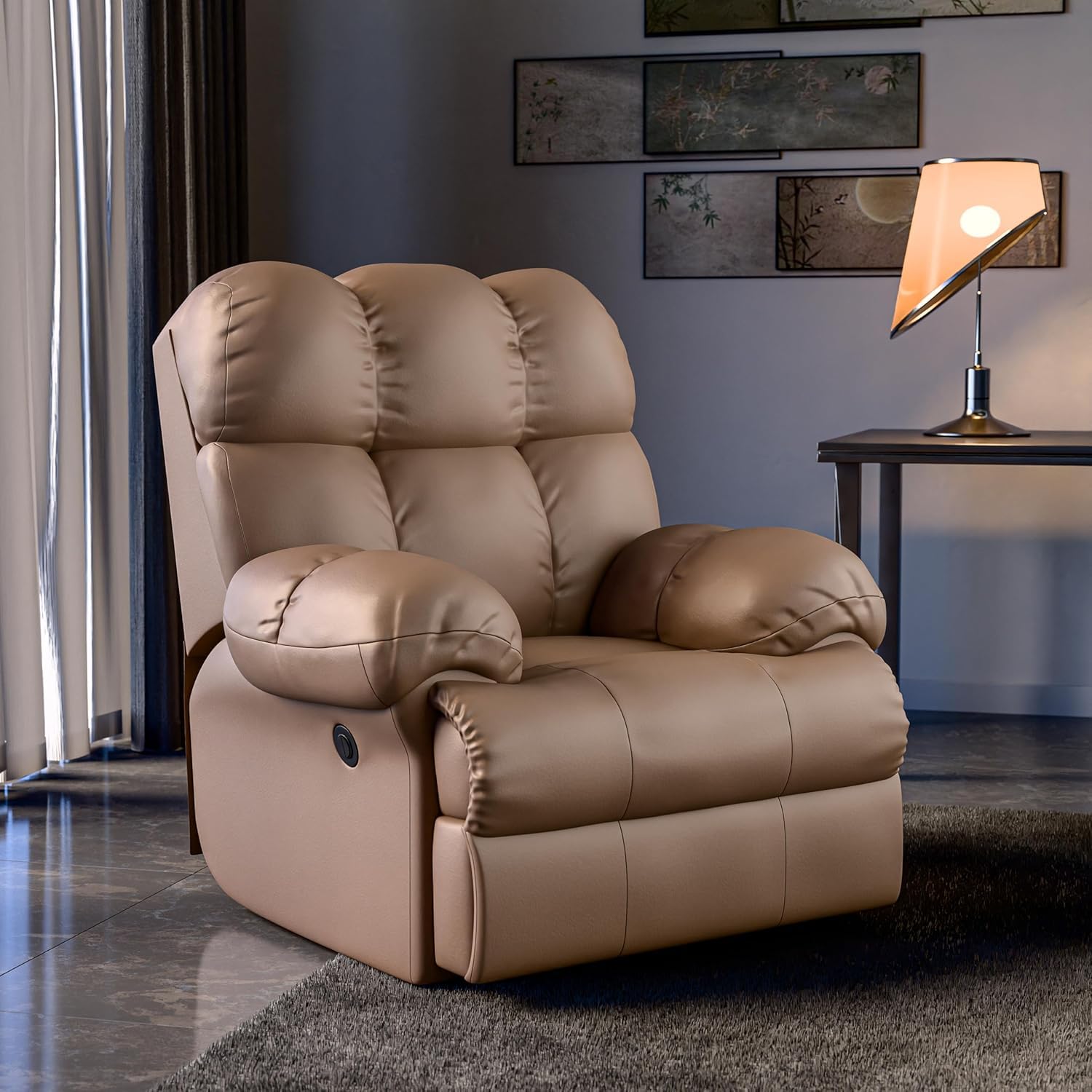 Green Soul Shangri-La| Rocking, Revolving and Recline|Single Seater Electric Recliner Sofa with Oversized Backrest, Premium Comfort and Soft Suede Fabric | Motorized Recliner |3 Years Warranty (Brown)