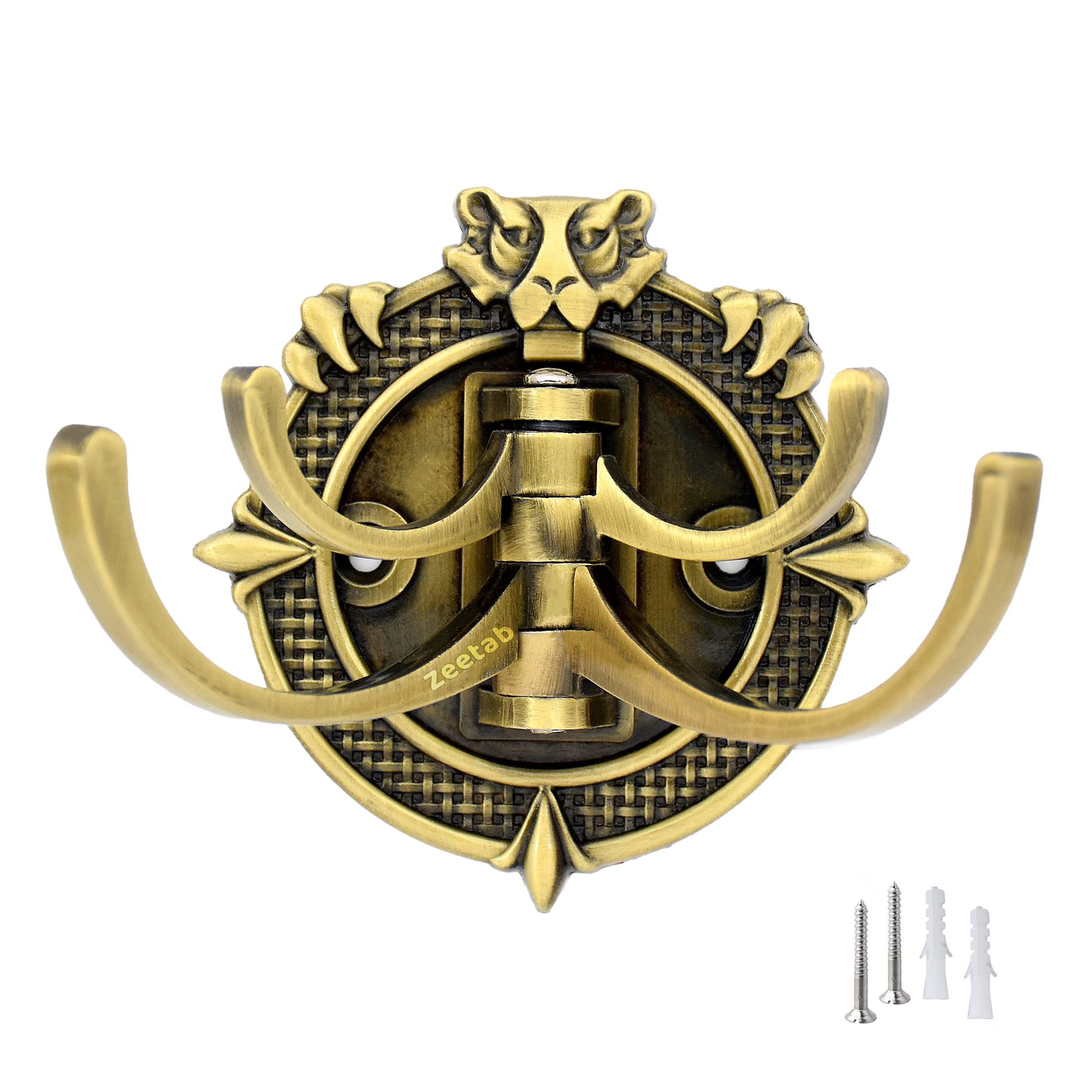 Zeetab Adjustable Cloth Hanger with 4 Hook | Royal Wall Mount Brass Key Holder | Antique Metal Rail & Robe for Bathroom Towel (Pack of 1, Lion Antique) (B09N41XKXX) Amazon Price History, Amazon Price Tracker