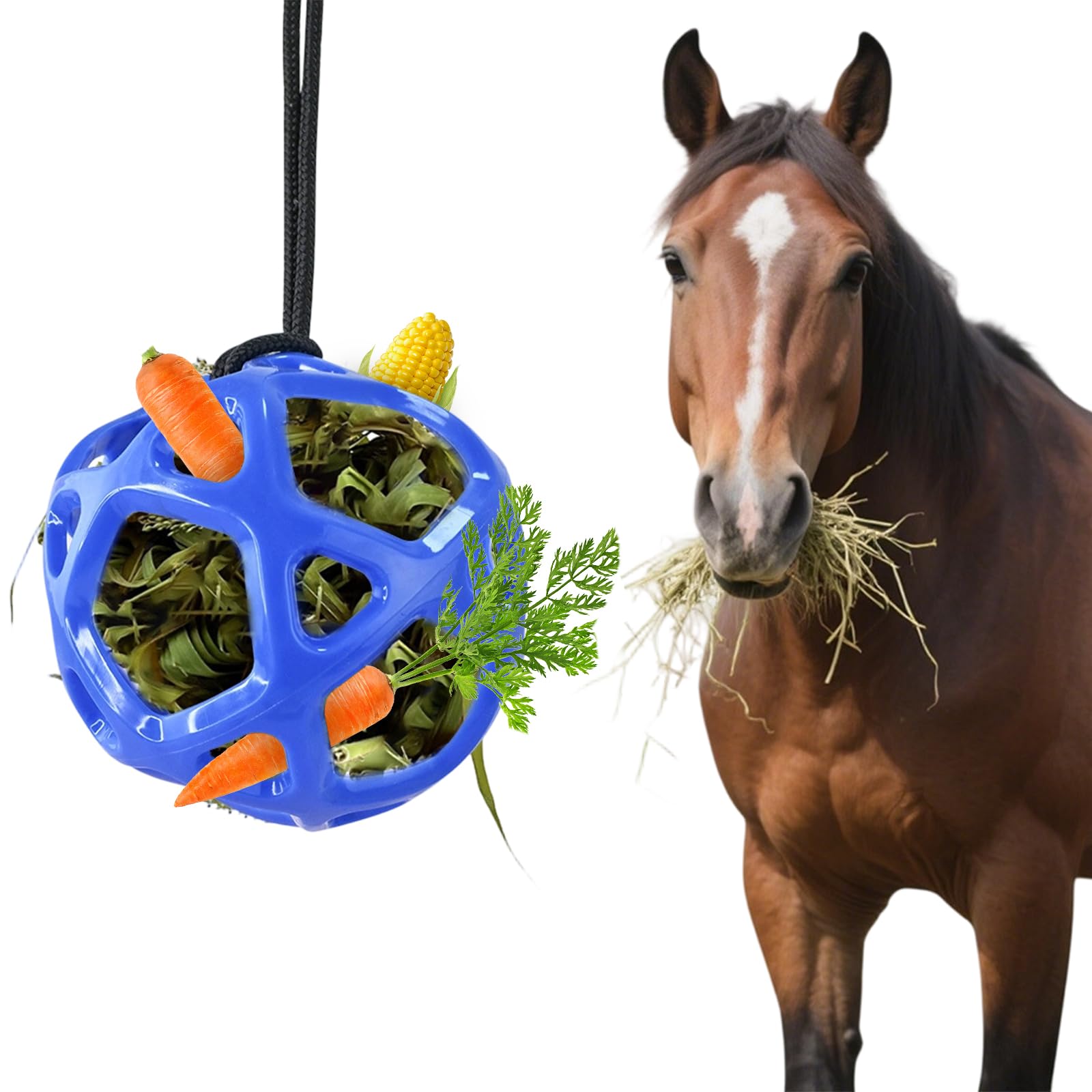 Pelota de juguete para caballos de 19 cm, rellenable con zanahorias, alivio del estrés