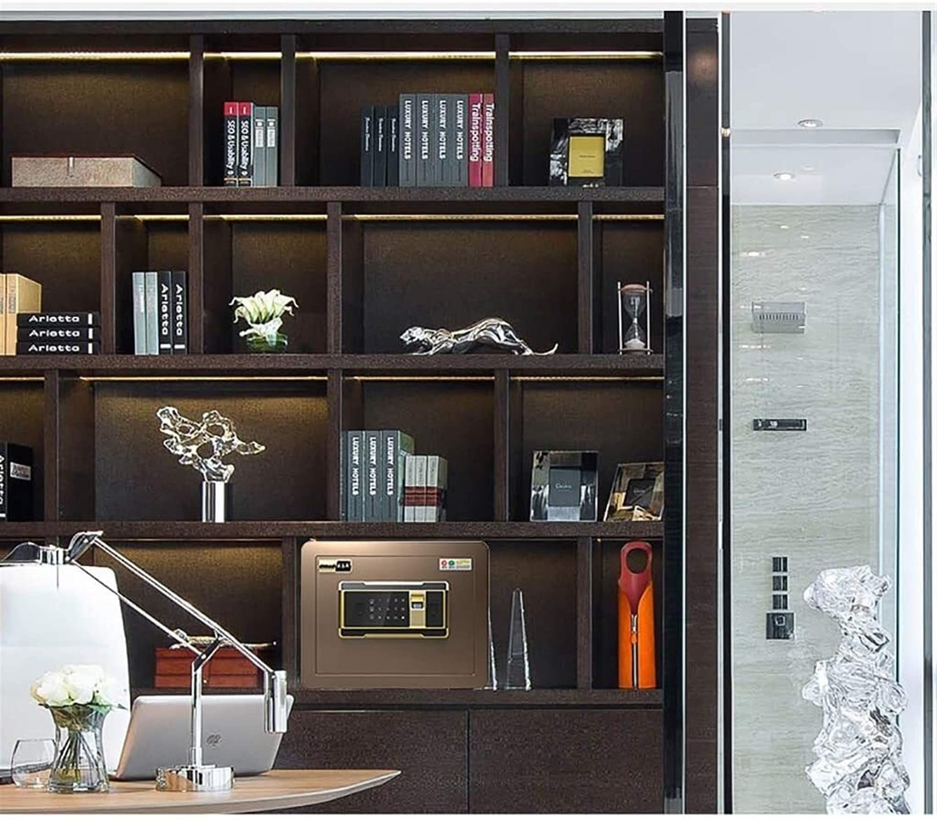 Coffre-Fort numérique pour la Maison avec Reconnaissance d'empreintes digitales, Coffre-Fort pour la Maison, Petit Mot de Passe Invisible, Bureau, Mini Table de Chevet de 25 cm, Tout en Acier,