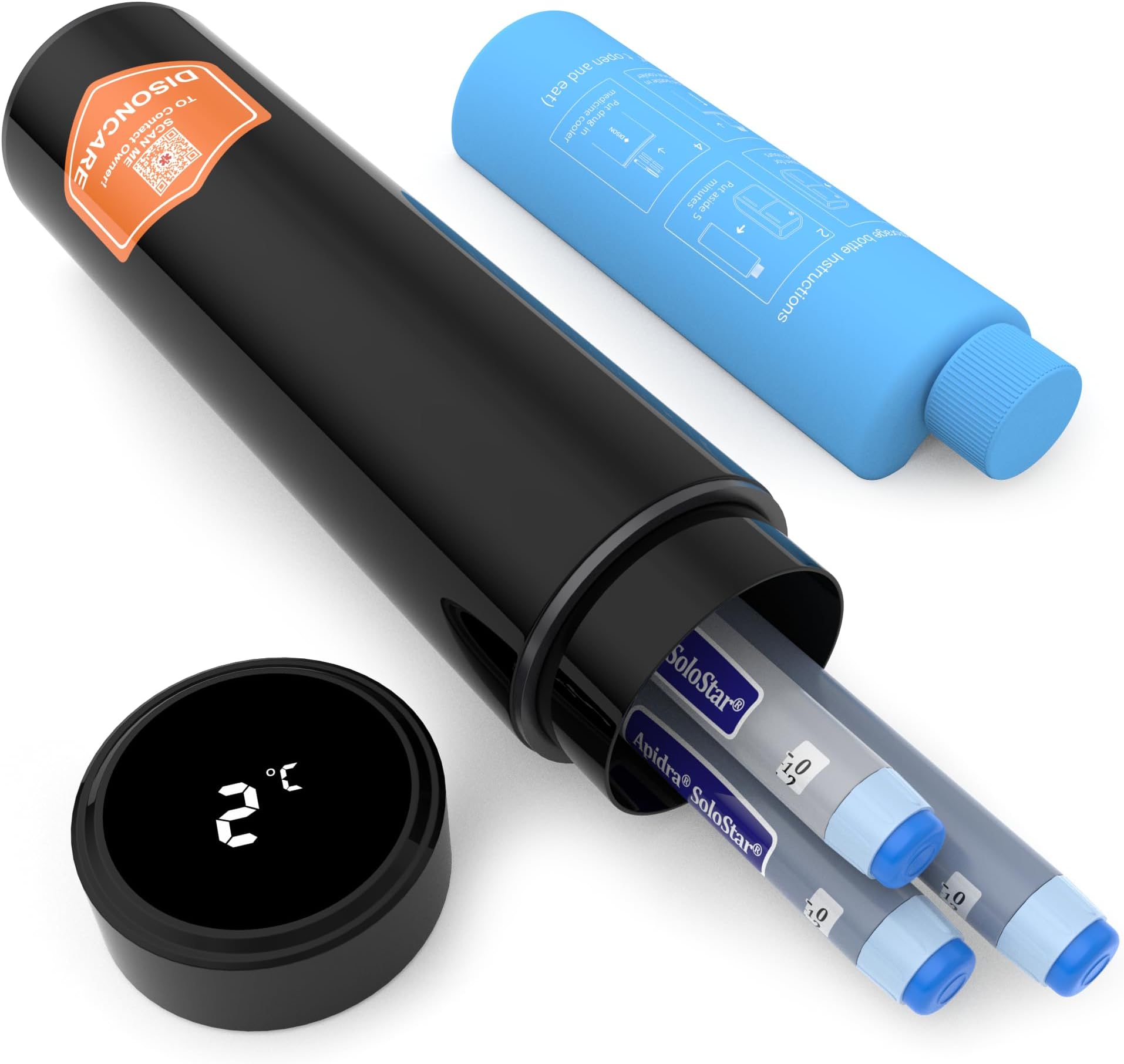 DISONCARE 60H Insulin Cooler Travel Case With Temp Display - TSA Approved Medication Cooler for Diabetic Medicine, EpiPen - Ice Pack and QR Medical Tag Included