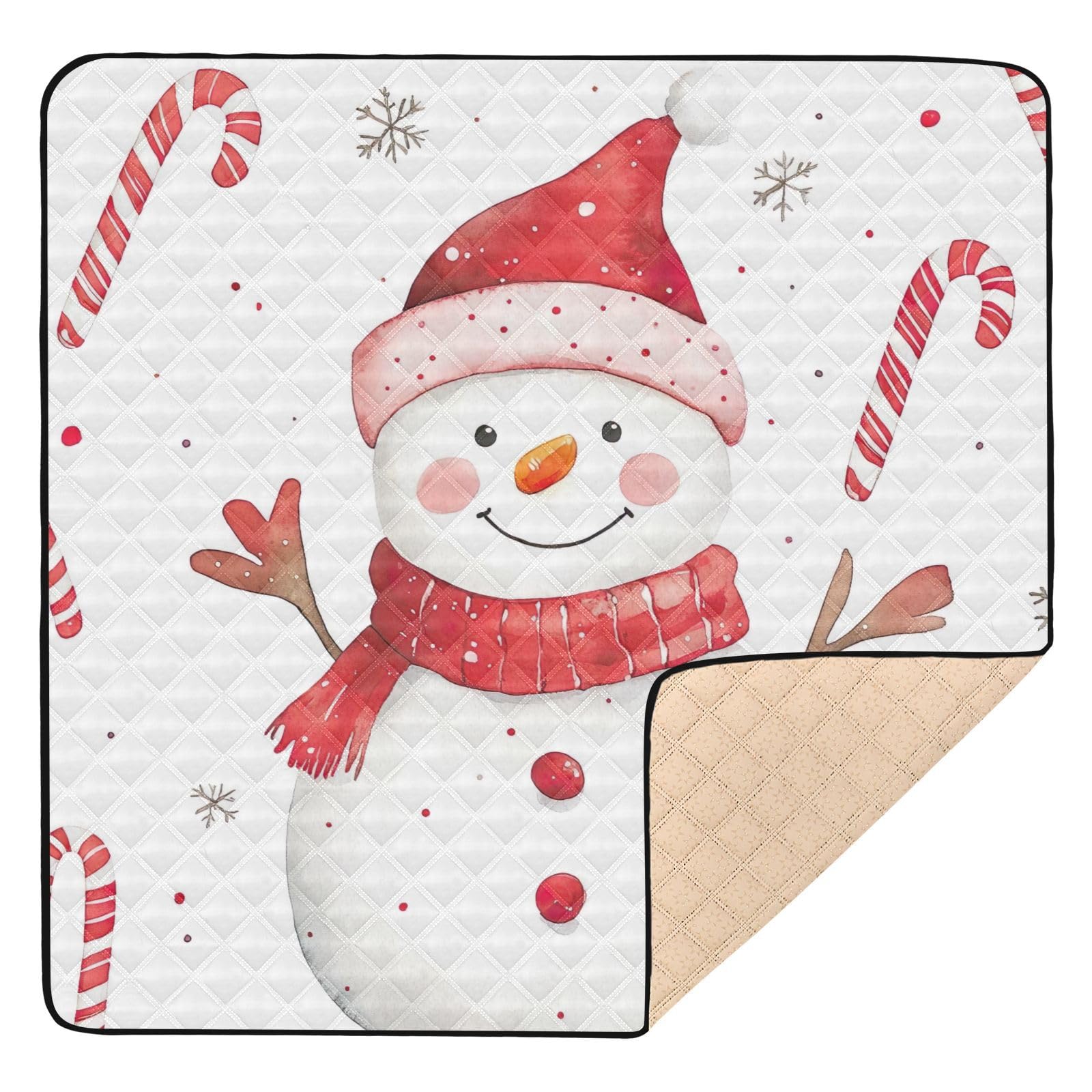 BOESI Doodle Cute Snowman Pattern Baby Play Mat, 50“ X 50” Washable Folding Crawling Mat, Baby Floor Mat, Soft, Thick, Non-Slip