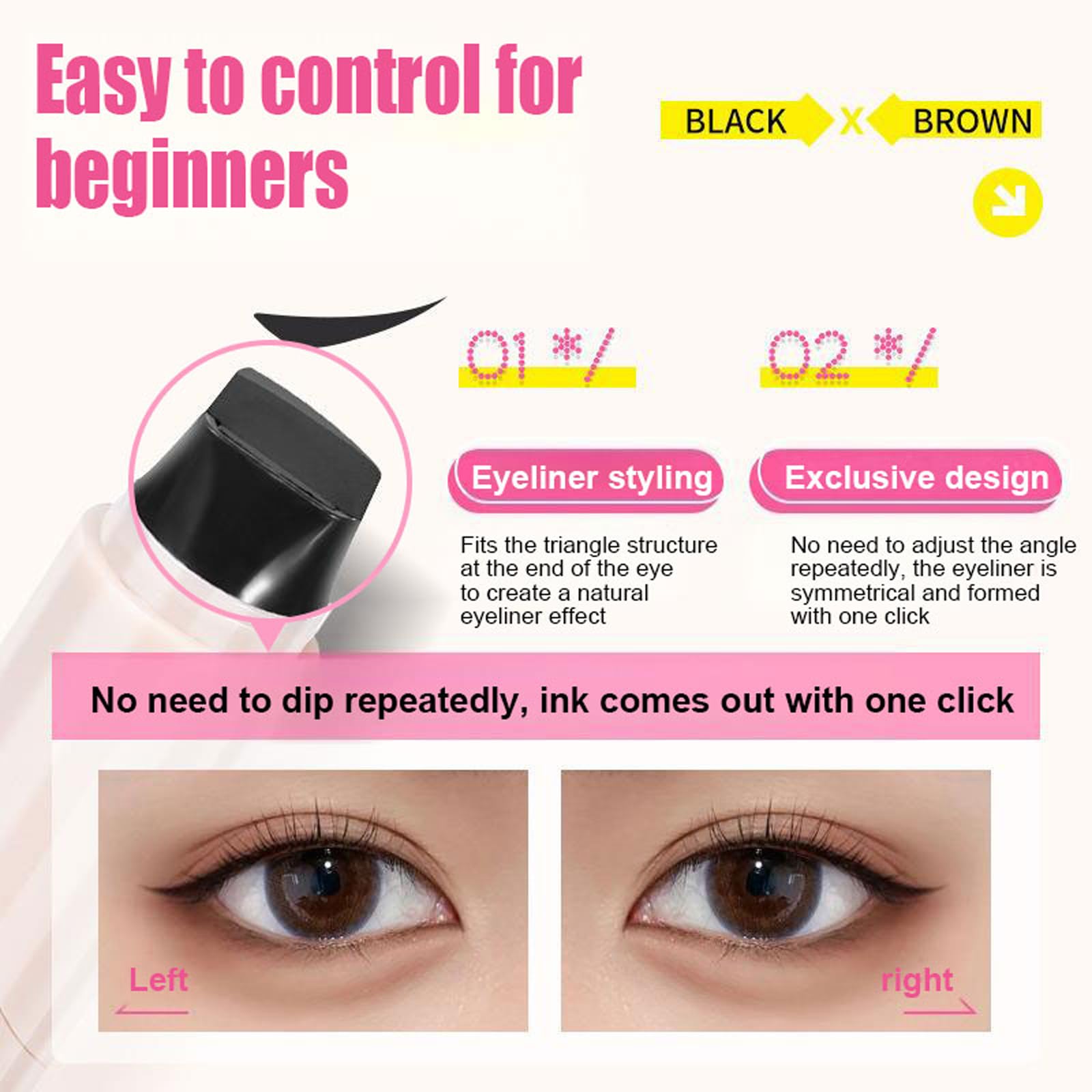 2 szt. Podwójna głowica do oczu, obracająca się linia do oczu pieczęć, wodoodporny czarny eyeliner, naturalny długotrwały brązowy eyeliner dla kobiet makijaż oczu