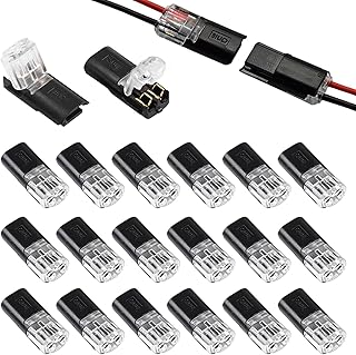 20 PCS Wire Connectors,Double-wire Push-in Connector Quick Dual Wire Terminal Block 2 Pin Push-type Connectors with Locking Buckle(black + transparent)