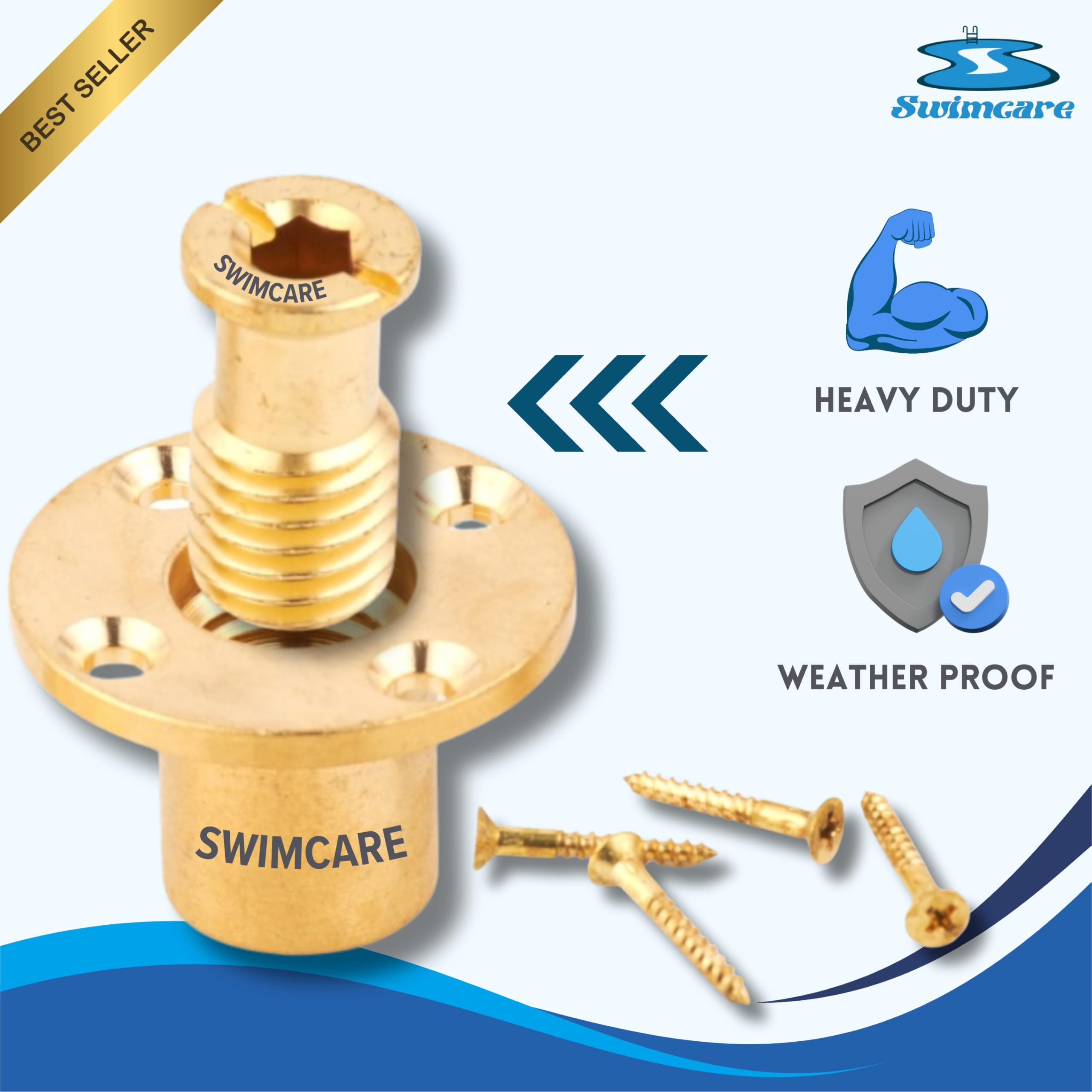 Swimcare Messing Holz Deck Anker Kit für Pool Sicherheitsabdeckung - Schwerlastanker mit 4 Schrauben für In-Ground Swimming Pool Mesh & Winterabdeckungen (Nur Holzdeck) - 10 Stück
