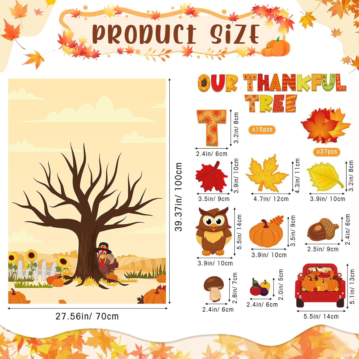 Tiamon 70 pcs Fall Tree of Thanks Craft Kit Felt Autumn DIY Felt Tree Craft Kit Maple Leaves Ornaments Thanksgiving Board for Kids Classroom Craft Thanksgiving Activity Party Gift Supplies
