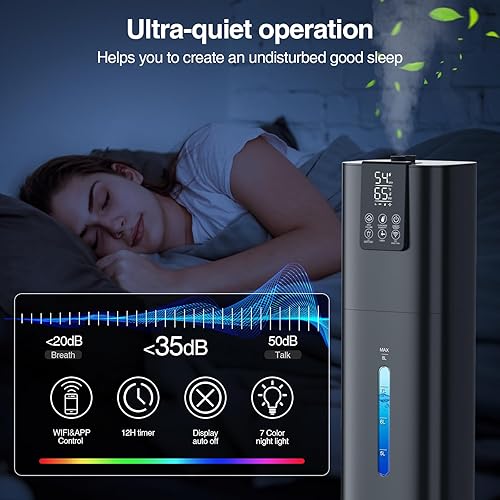 Miniatura 7 de Smart Humidifiers Large Room Bedroom Home, 2.11Gal(8L) Quiet Top Fill Cool Mist Humidifier, Smart App & Remote Control, 3 Speed Humidifier with 360