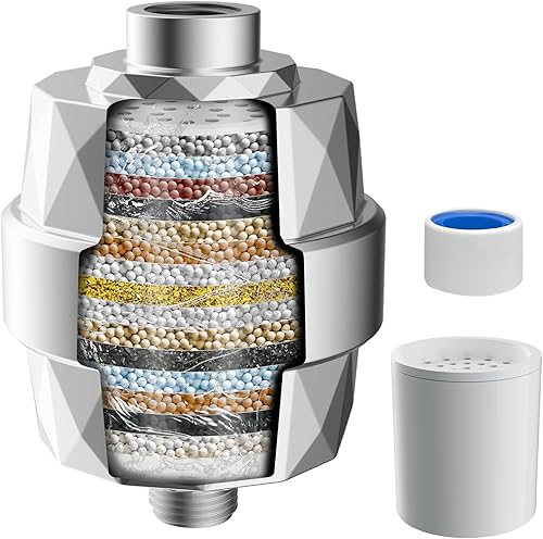 iFealClear Filtro de ducha de 20 etapas, filtro de cabezal de ducha de alto rendimiento para agua dura, elimina el cloro y el fluoruro, reduce la