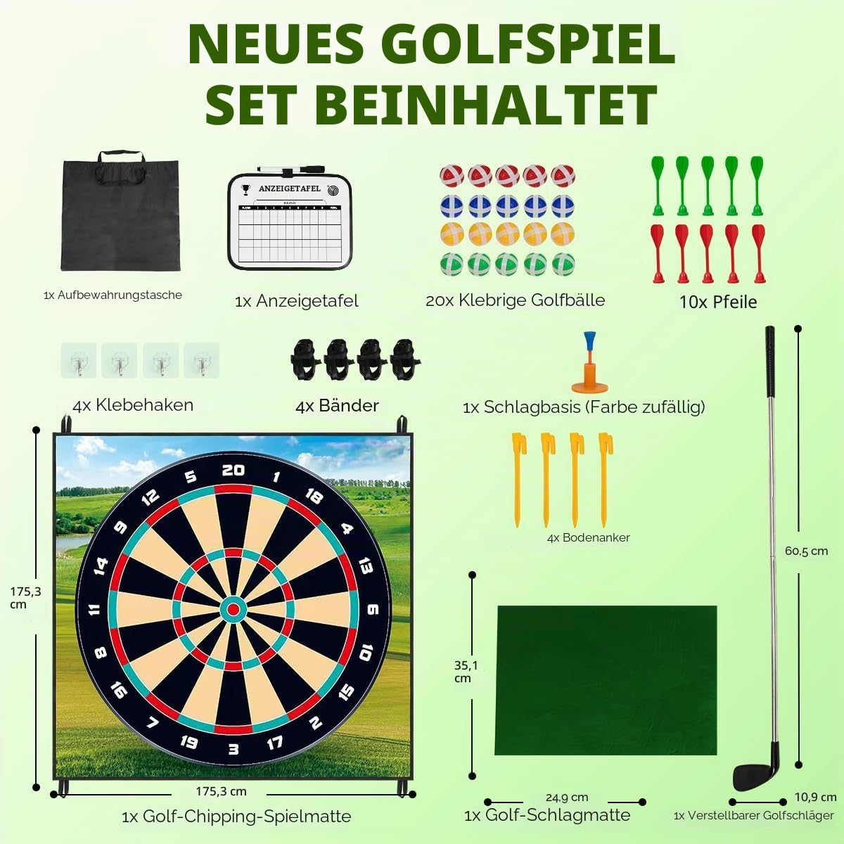 Golf Schlagmatte Dart Training Matte, Golf Chipping Spiel Set für Zuhause Indoor Outdoor Erwachsene, Sticky Golf Game mit 20 Golfbällen und 10 Darts, Geeignet für Golfliebhaber und Anfänger