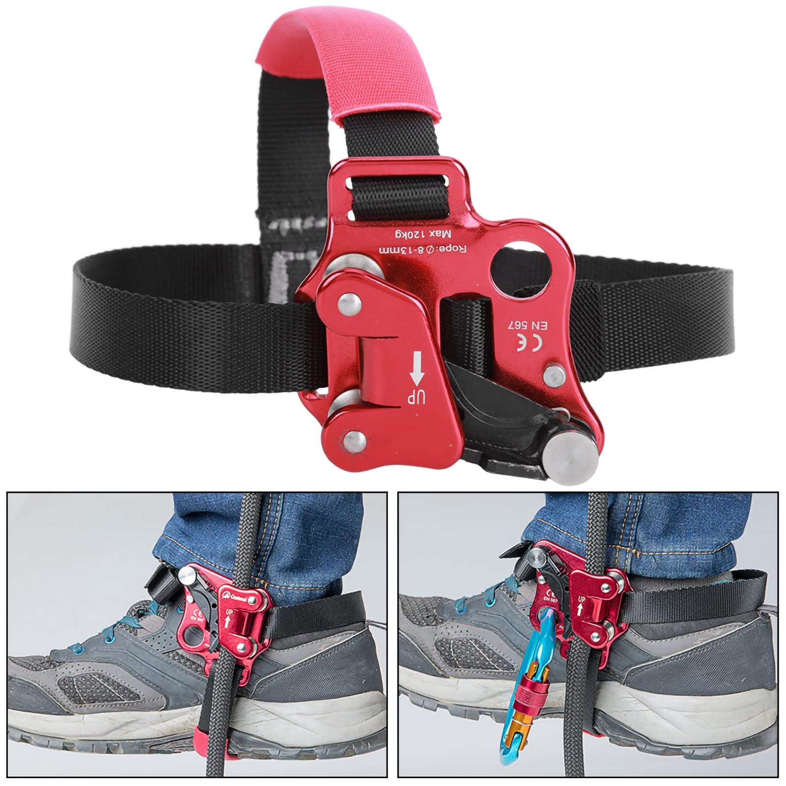 Alpinizm Foot Riser, 7075 Lotnictwo Aluminium Foot Ascender Odporność na korozję dla wspinaczki dla wspinaczy(Urządzenie wznoszące prawą nogę/czerwone),Inne artykuły do sportów ekstremalnych