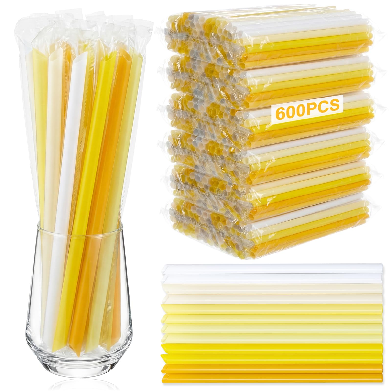 Tessco for You 600 Pcs 9.84 Inch Boba Straws 10mm Wide Yellow