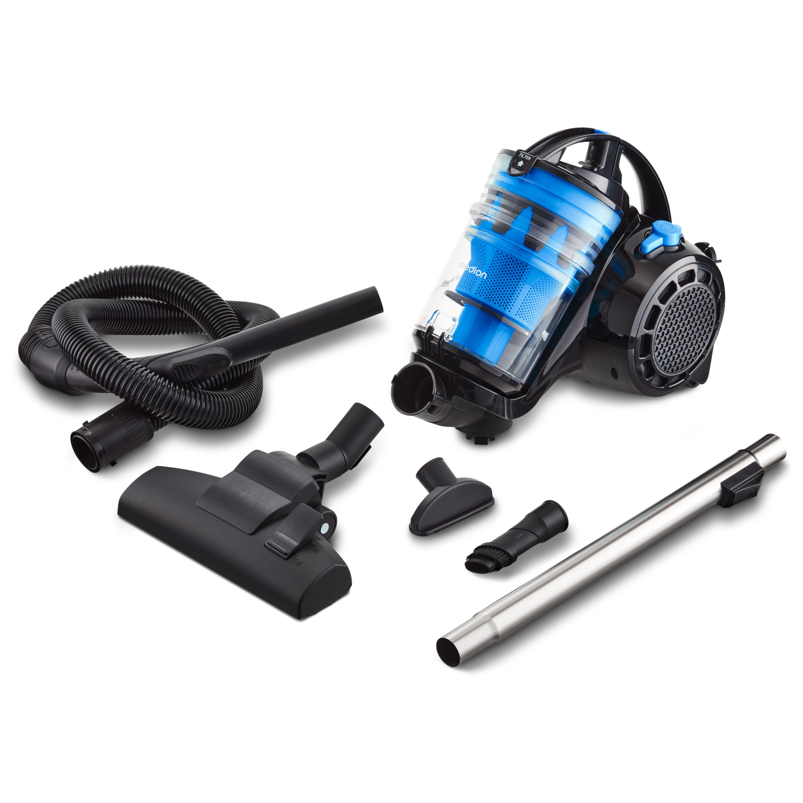 MEDION Aspirateur cyclonique sans Sac P2000 (Puissance 700 Watts, capacité du bac à poussière 2 litres, Filtre HEPA 13 Lavable, Rayon d'action 8,5 m, MD 11905) Bleu