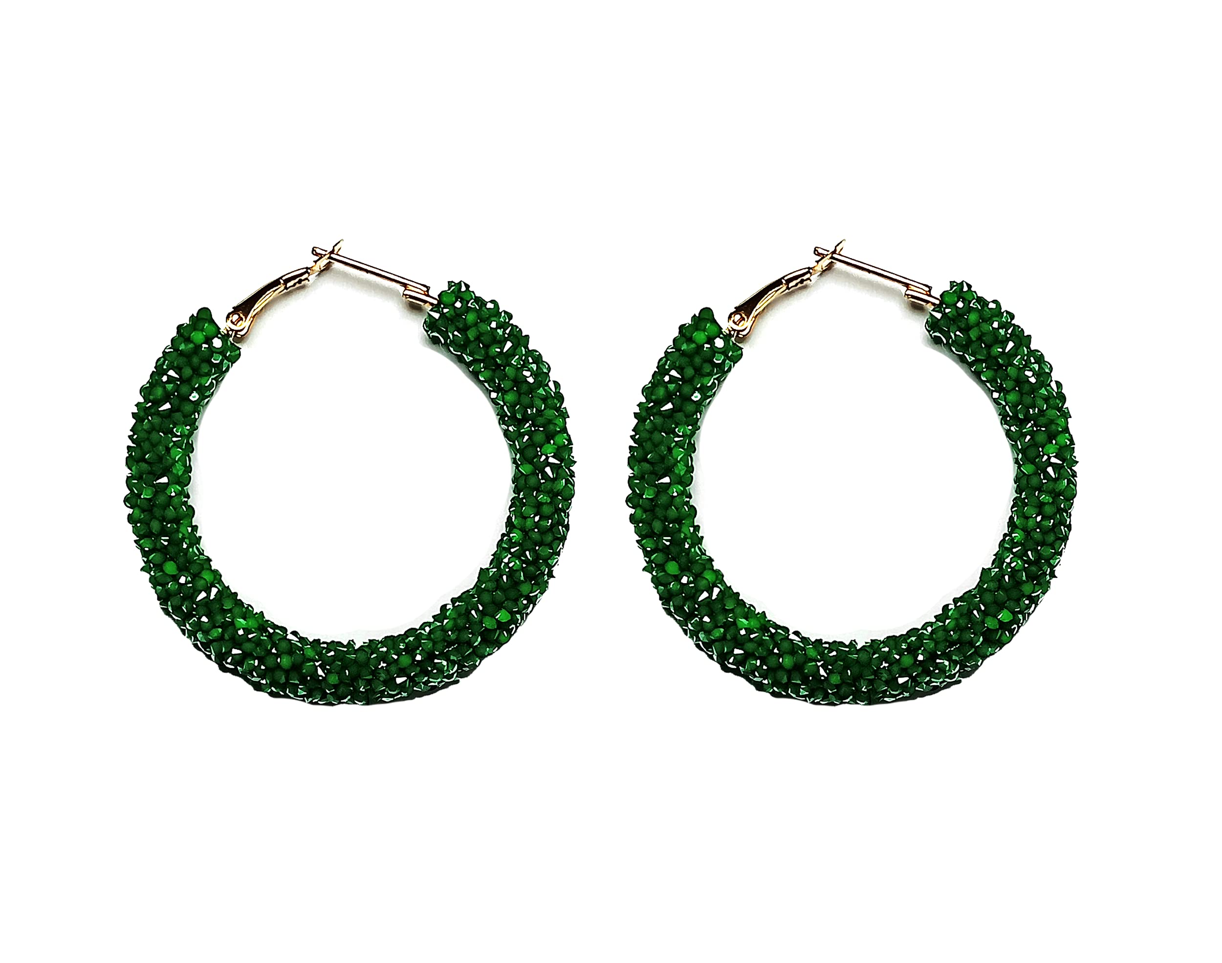 A2S2Green Color Hoop Earrings for Women Silver Plated 100% Rhinestone Shiny Crystal Round Circle Hoop Earrings (4.5cm)