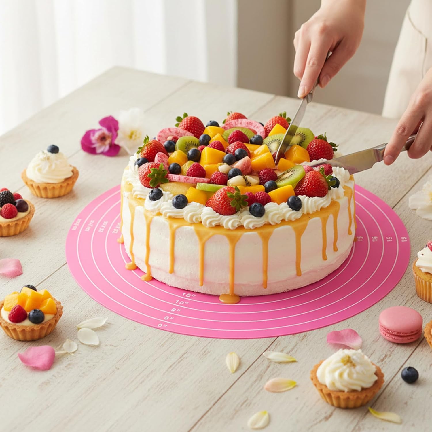 TIESOME 3 Pcs Round Silicone Baking Mat, 12 Inch (30cm), Reusable Non-Stick