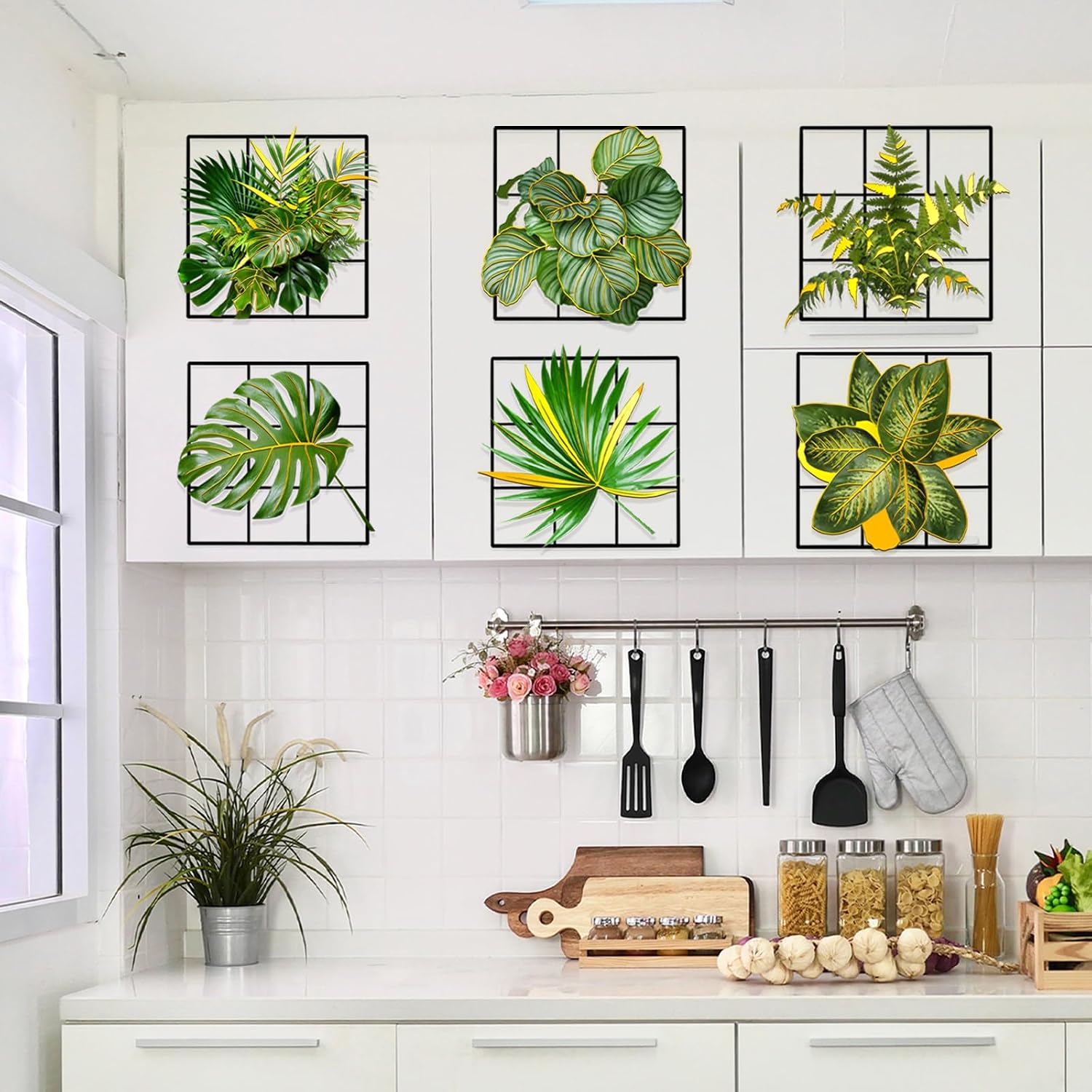 Tropical Leaf Wall Stickers Monstera Fern Sticker Jungle Plant Wall Decals Gold Stamping Green Leaf Decal Living Room Bedroom Office
