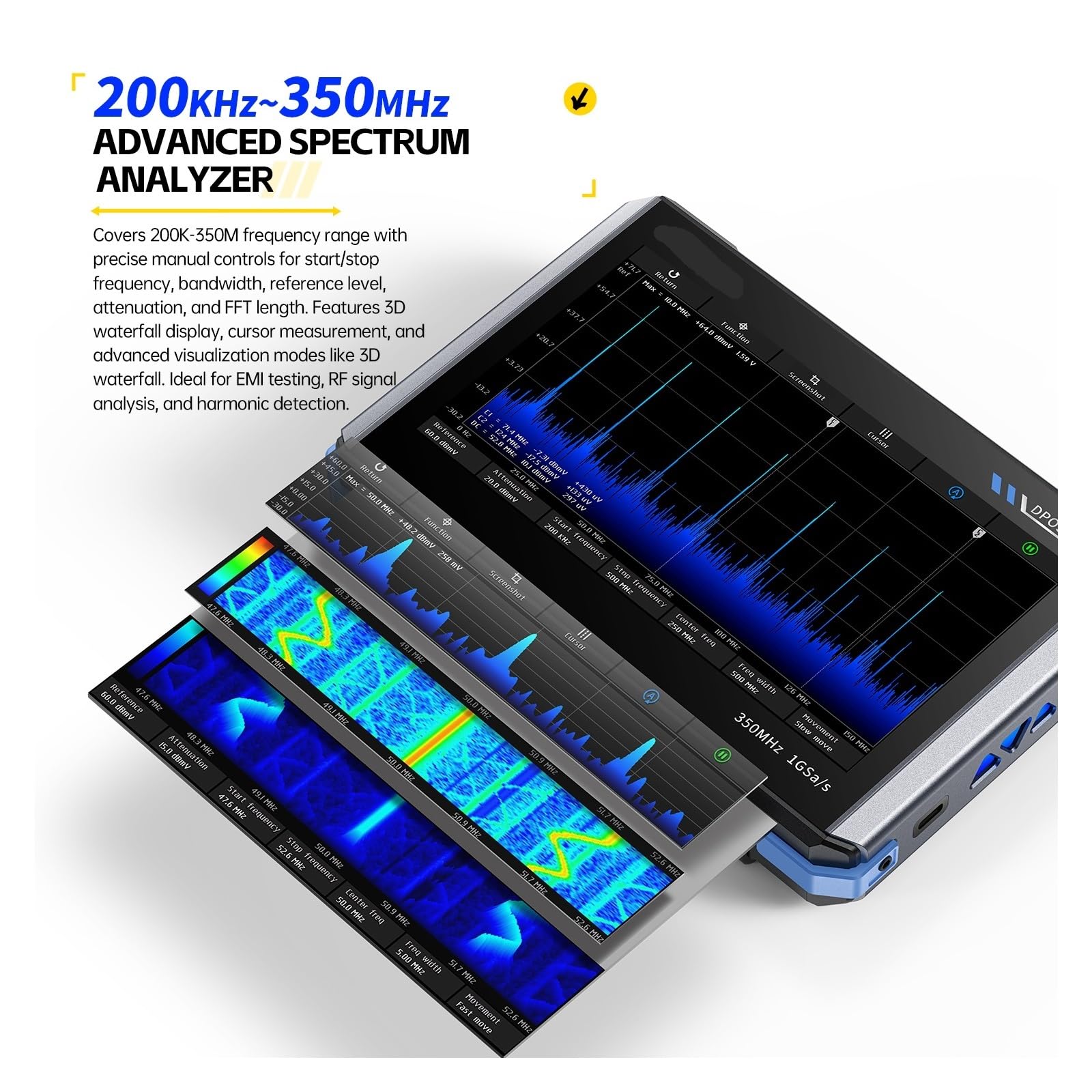 Oscilloscopio Digitale Oscilloscopio Professionale for Tablet 4 in 1, generatore di Segnale a 2 canali da 350 MHz e fra