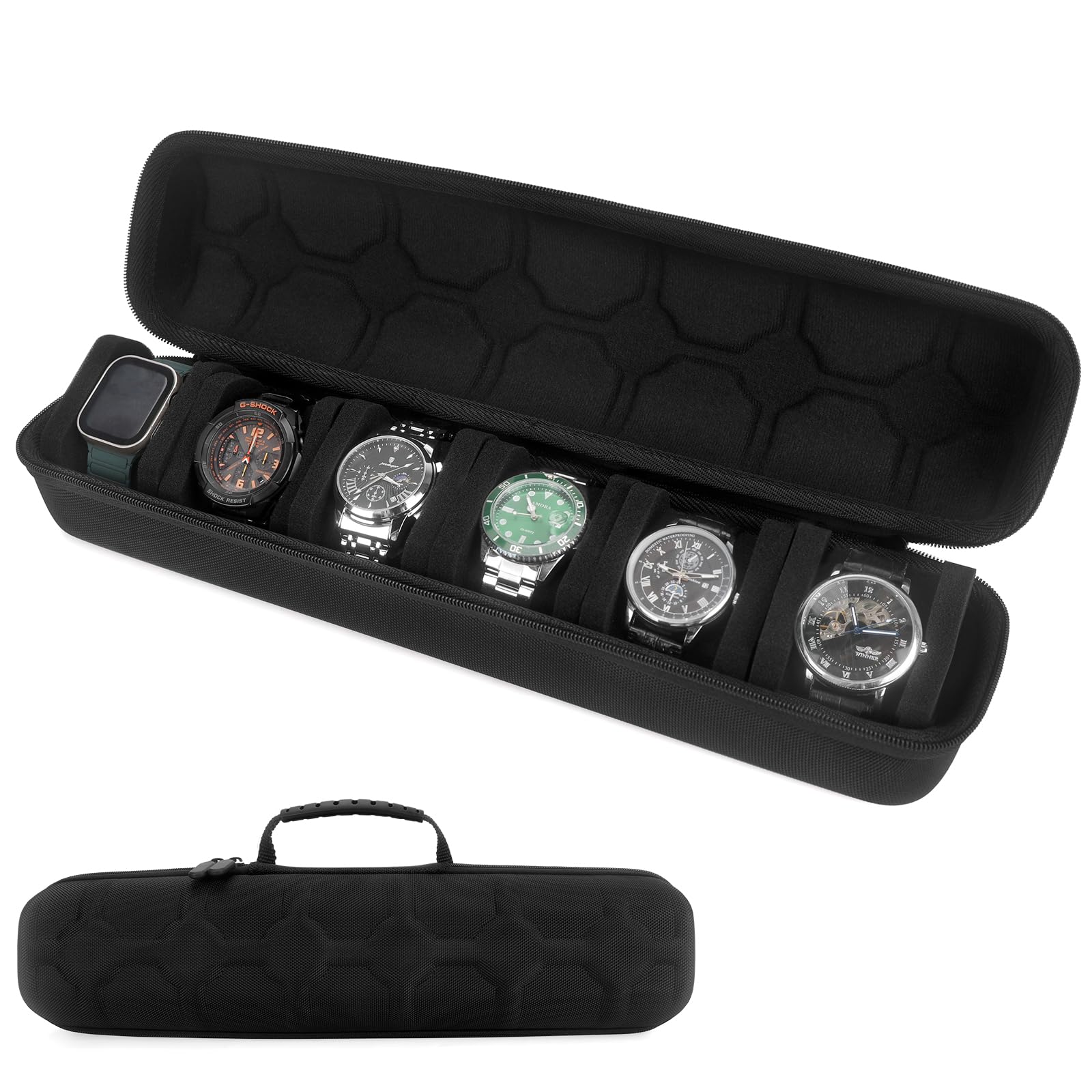 Custodia da viaggio a 6 scomparti per orologio da uomo e donna: scatola portaoggetti con maniglia per il trasporto, organizer portatile per orologi e orologi intelligenti