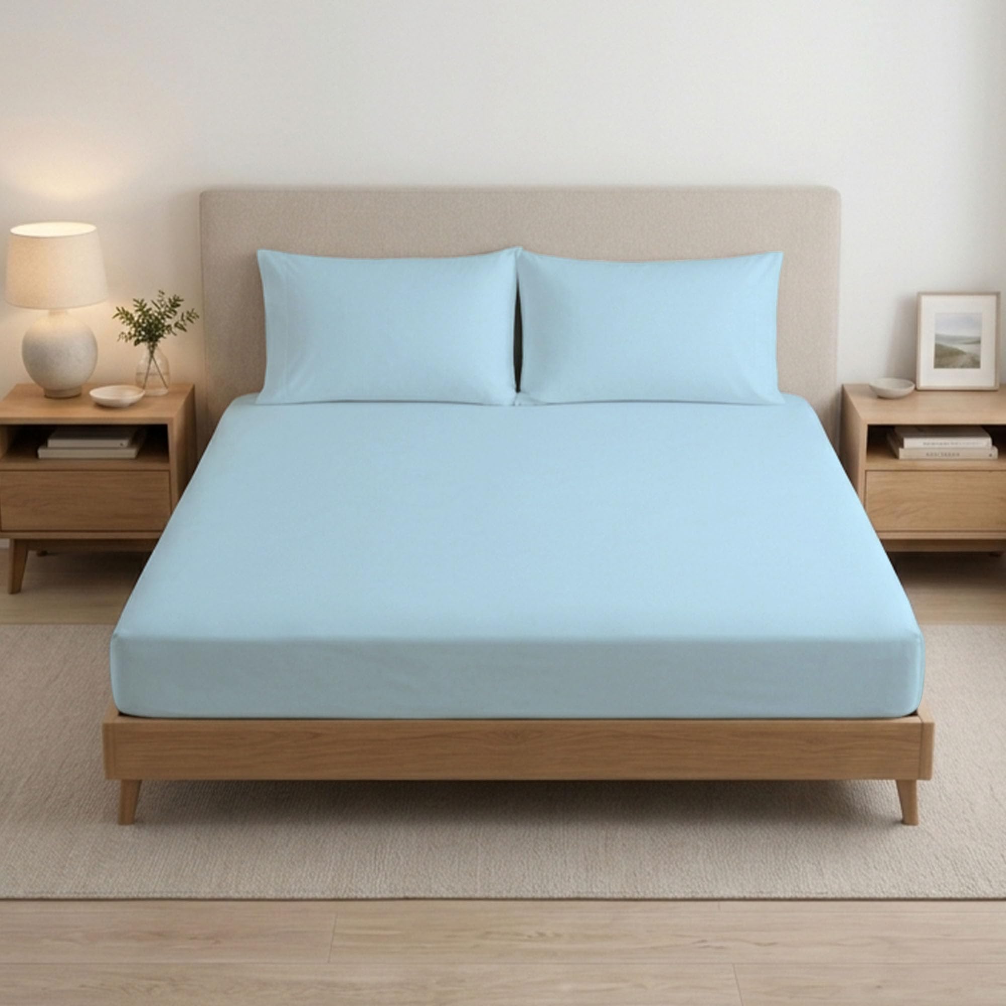 Reliancebedding Sky-Blue Double Fitted Sheet 100% Egyptian Cotton 400Tc – 25Cm Deep Pocket