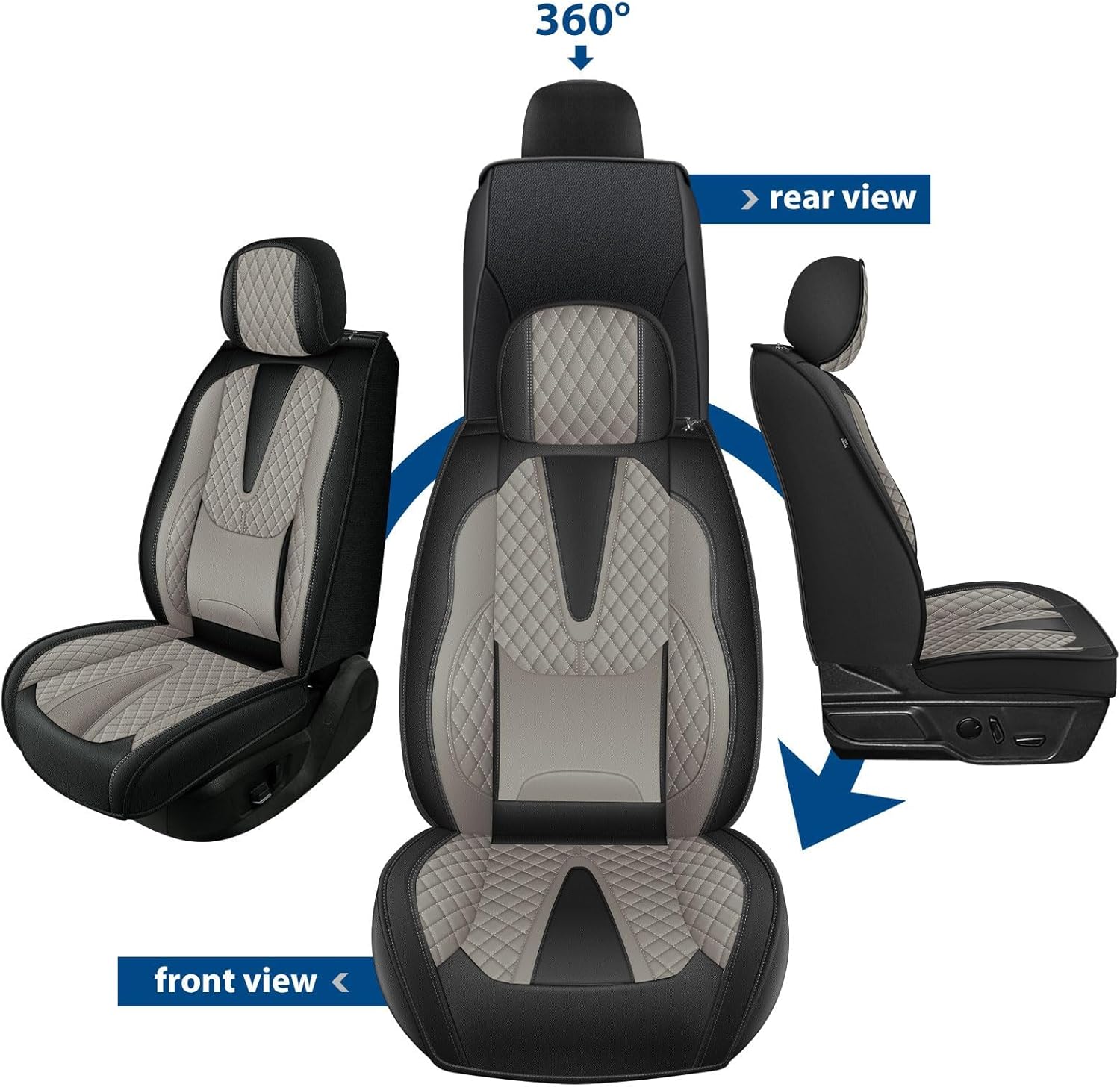 Car Seat Covers Fit for Toyota Highlander 2007-2025: Front Seat Faux Leather Automotive Seat Covers Car Interior Replacement Waterproof Automotive Seat Cushion Protector(Black,2 Seats)