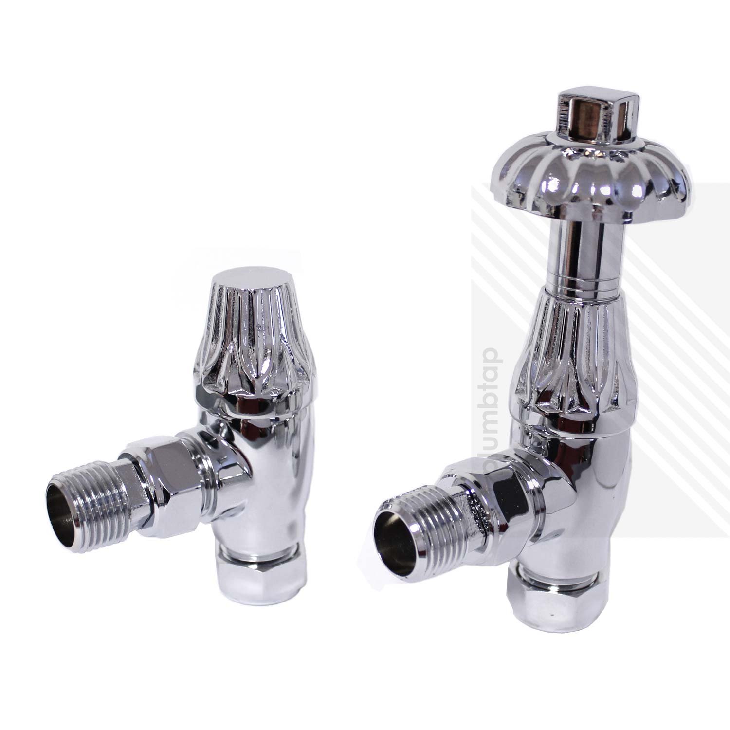 Westminster Chrome Traditional Antique Victorian Style Thermostatic Angled Radiator Valves Trv | Set Of Pair | Brass With Finish