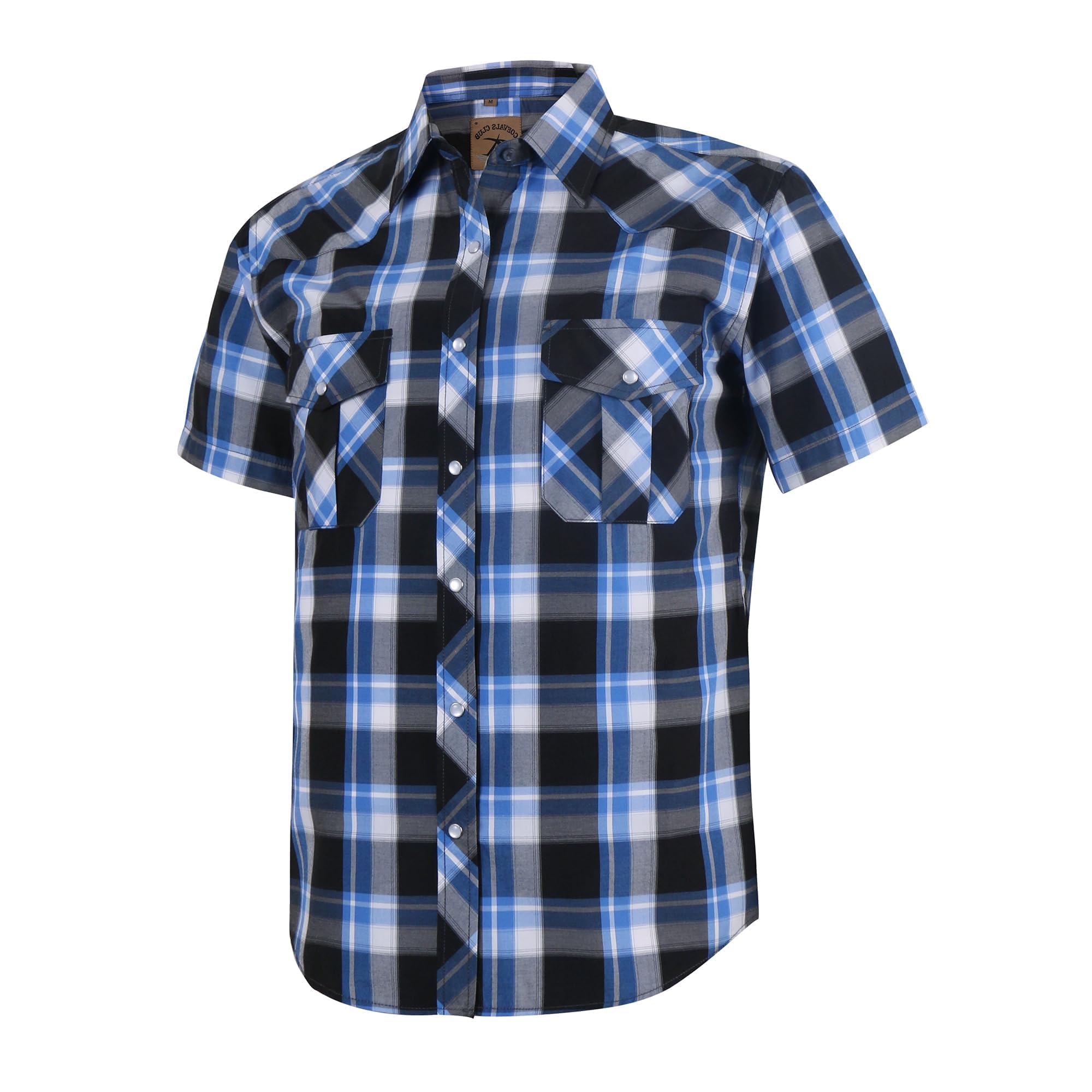 Dctop Herren Western-Kurzarmhemd, Kariertes Cowboyhemd mit Perldruckknöpfen und Brusttaschen, Button-Down-Kragen, pflegeleicht & faltenfrei, Regular Fit Sommer Freizeithemd
