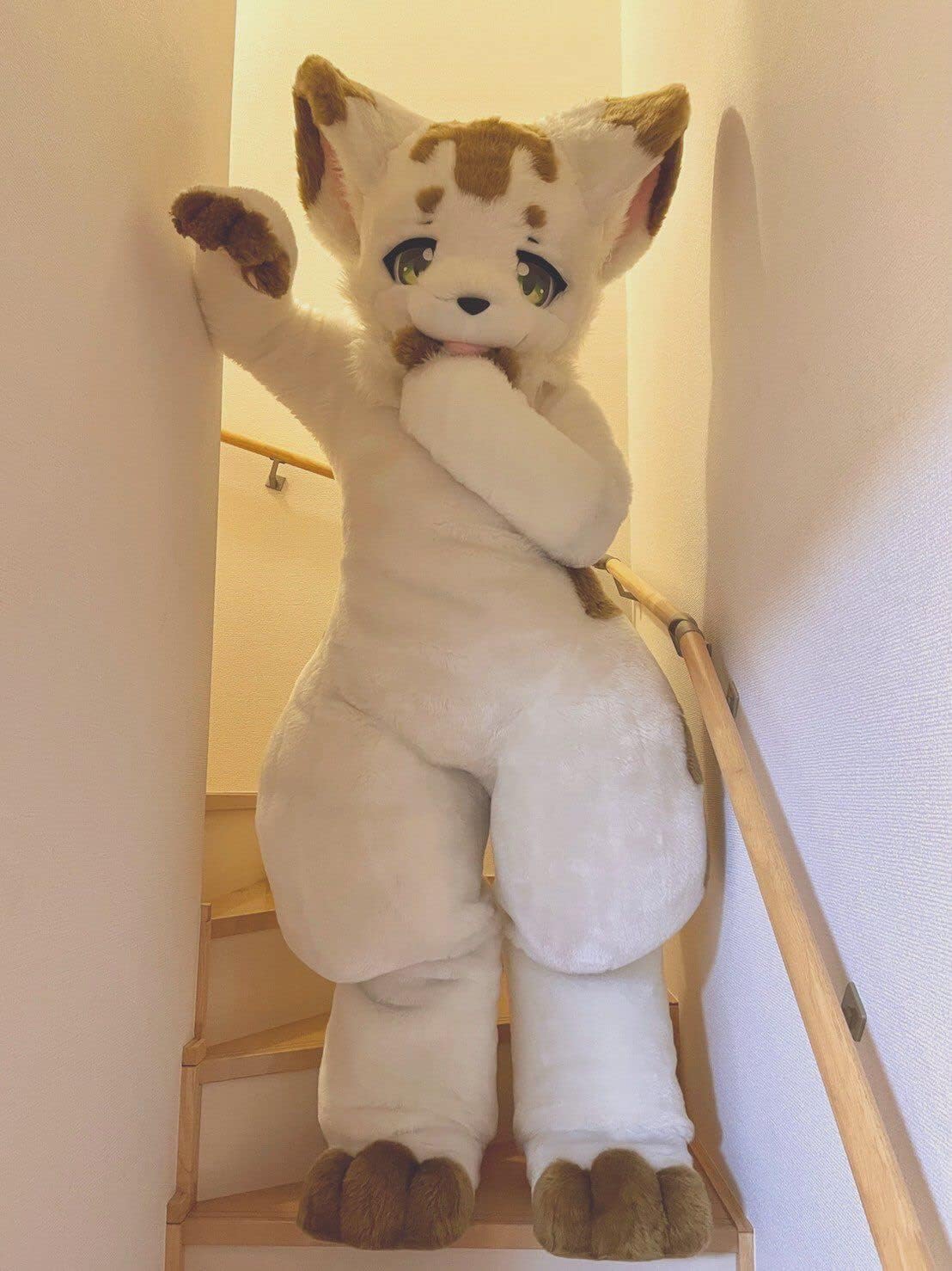 Japan Kemono Kawaii White Cat Fursuit Teen Costumes Caribou Full Furry Suit Fursona Kigurumi Digitigrade Anime