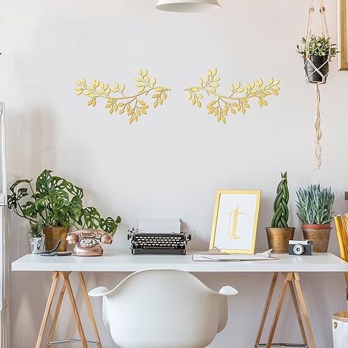 Miniatura 7 de Hotop 2 piezas de metal de hojas de árbol de árbol de vid para decoración de pared, hojas de ramas de olivo, arte de pared de hierro forjado sobre