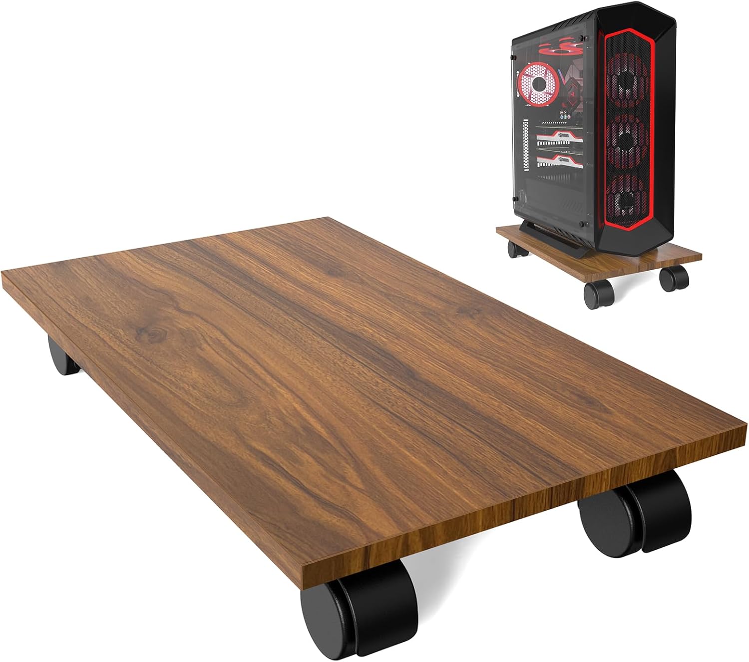 CPU Stand、Computer Tower Stand、Mobile CPU Holder with 4 Caster Wheels Fits for PC、Printer、Most Computer Tower、Office、Home、Planter Caddies、Dog Bowl Stand (Black)
