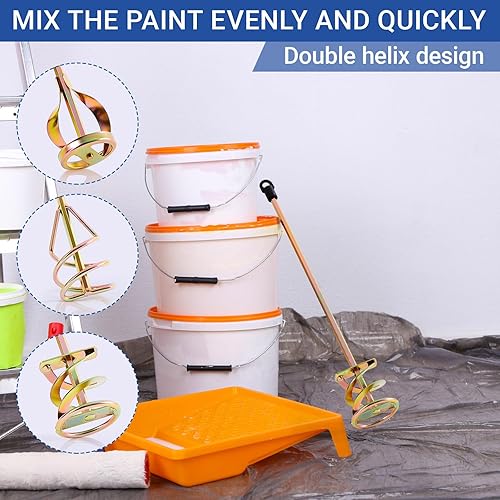 Miniatura 6 de Juego de 3 mezcladores de pintura para taladro de resina epoxi, barro, cuchillas de cemento, mezclador de hormigón, paletas de mezcla de 15.7