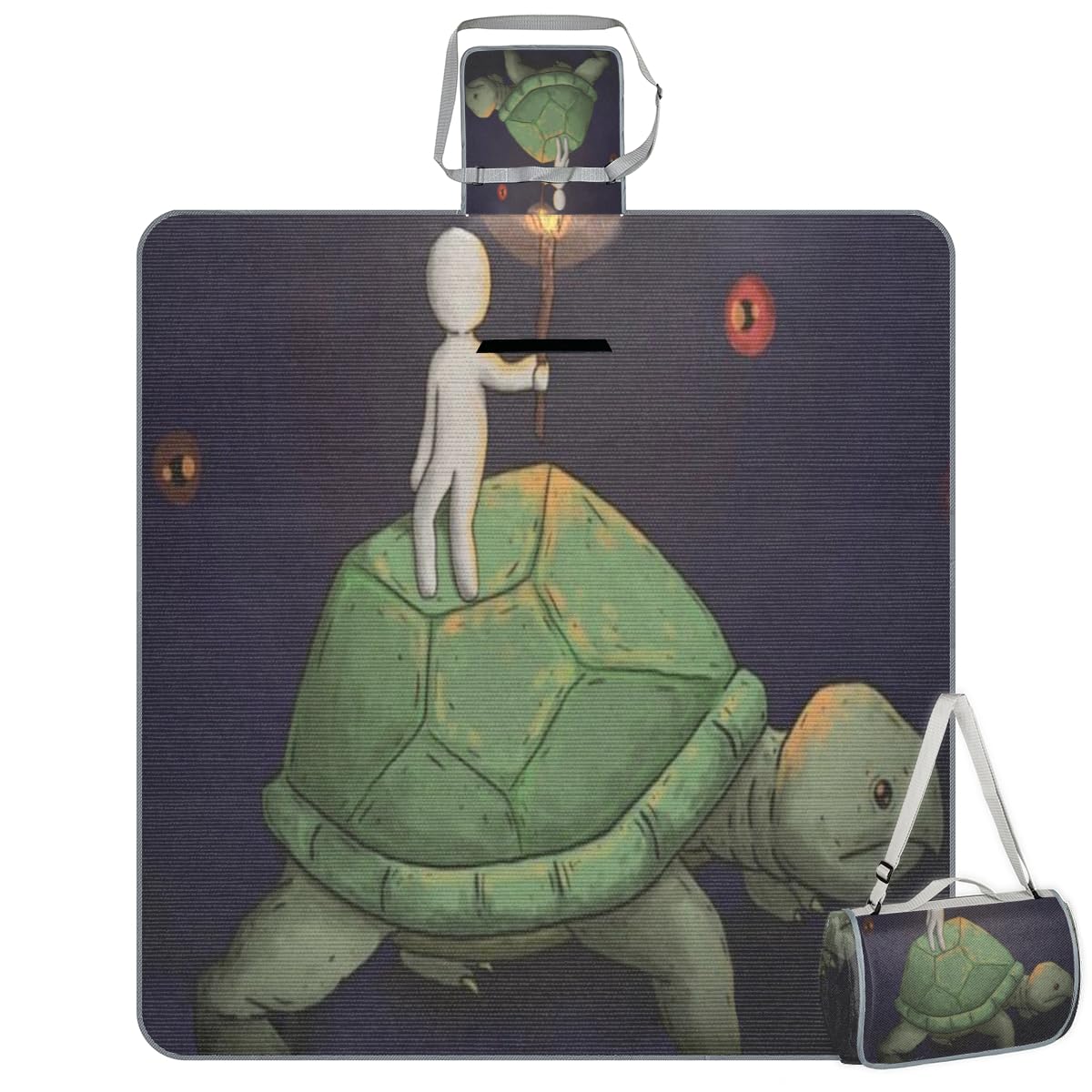 Shimoshe Picnic Blankets 57”x 59”, Guiding Turtle Waterproof Sandproof Picnic Mat Lightweight Foldable Beach Blanket for Camping Park Grass Beach Outdoor Blanket