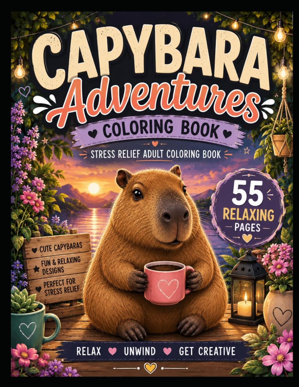 capybara adventures coloring book: cute capybara coloring pages for kids and adults - relaxing animal illustrations for stress relief