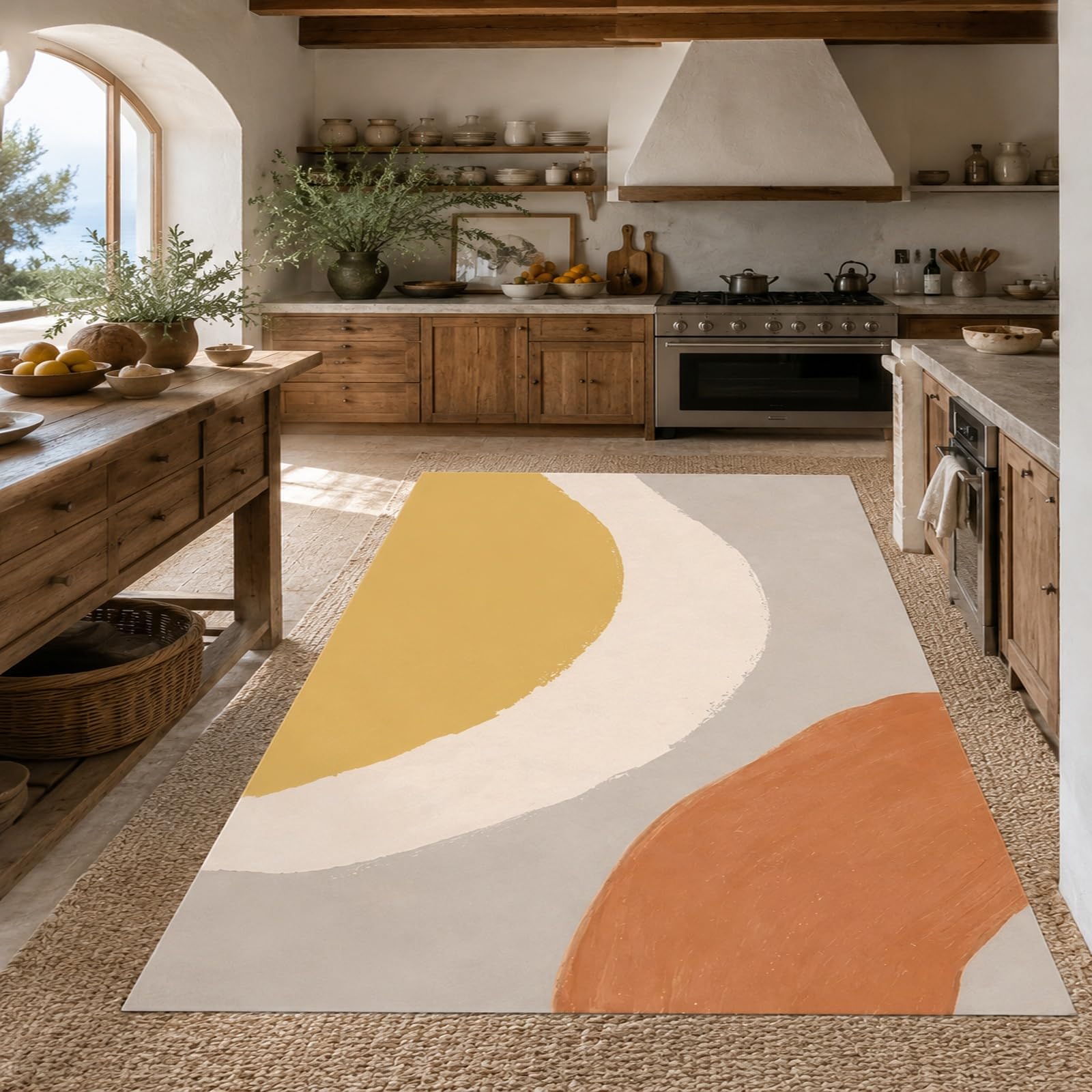 Tappeti di zona, 80 x 160 cm, Astratto moderno Giallo Bianco Grigio Marrone, Tappeto Lavabile, Rugs Decorativa per Tavolino Salotto, Armadio Camera da Letto,