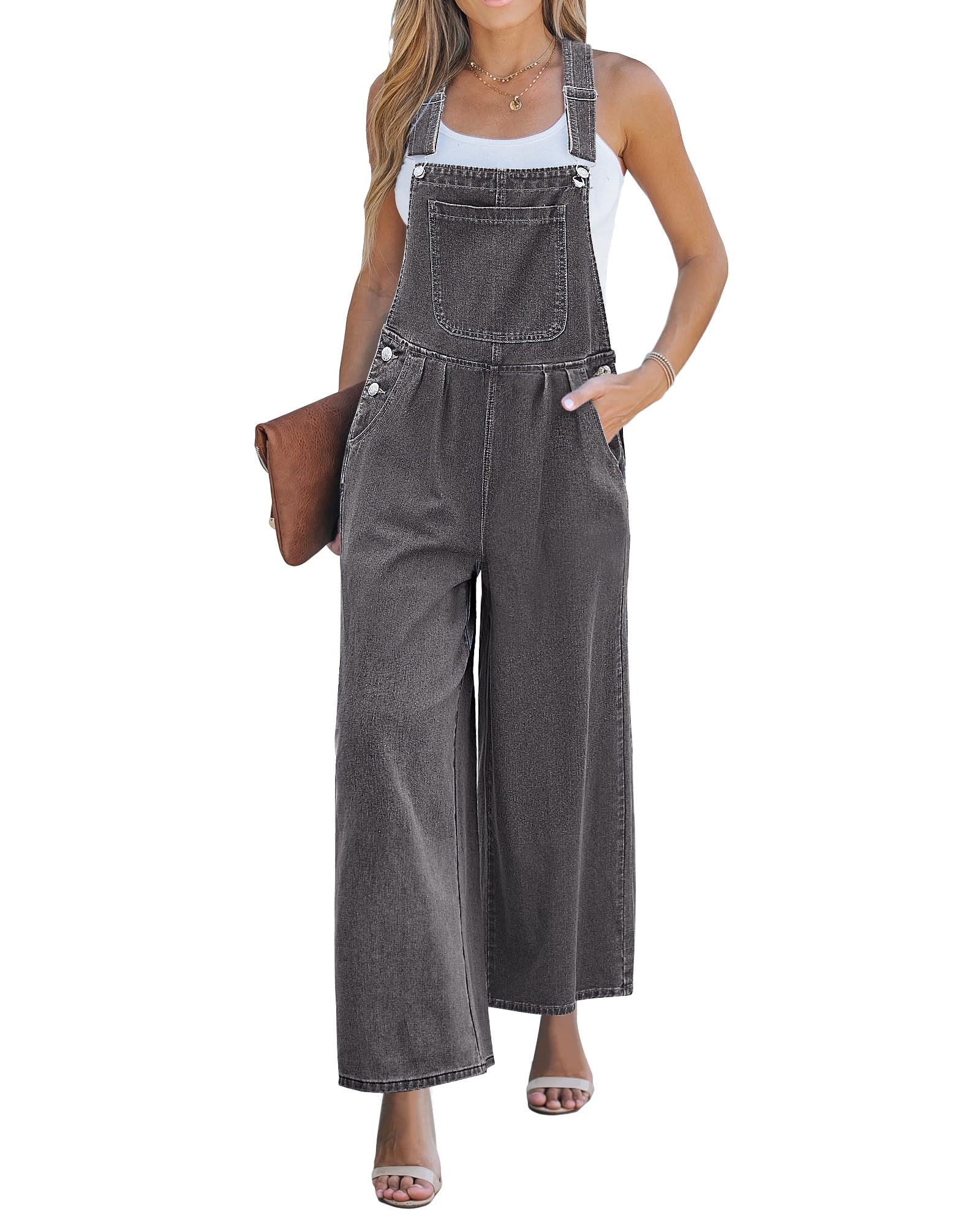 luvamia Denim Overalls for Women Wide Leg One Piece Jean Jumpsuits Fashion Baggy Bib Overall Loose Fit Pleated Pockets