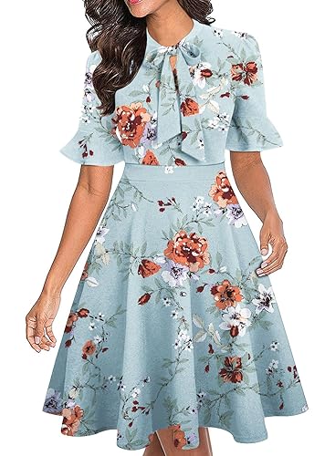 Women Summer Floral Ruffle Sleeve Wear to Work Church Wedding