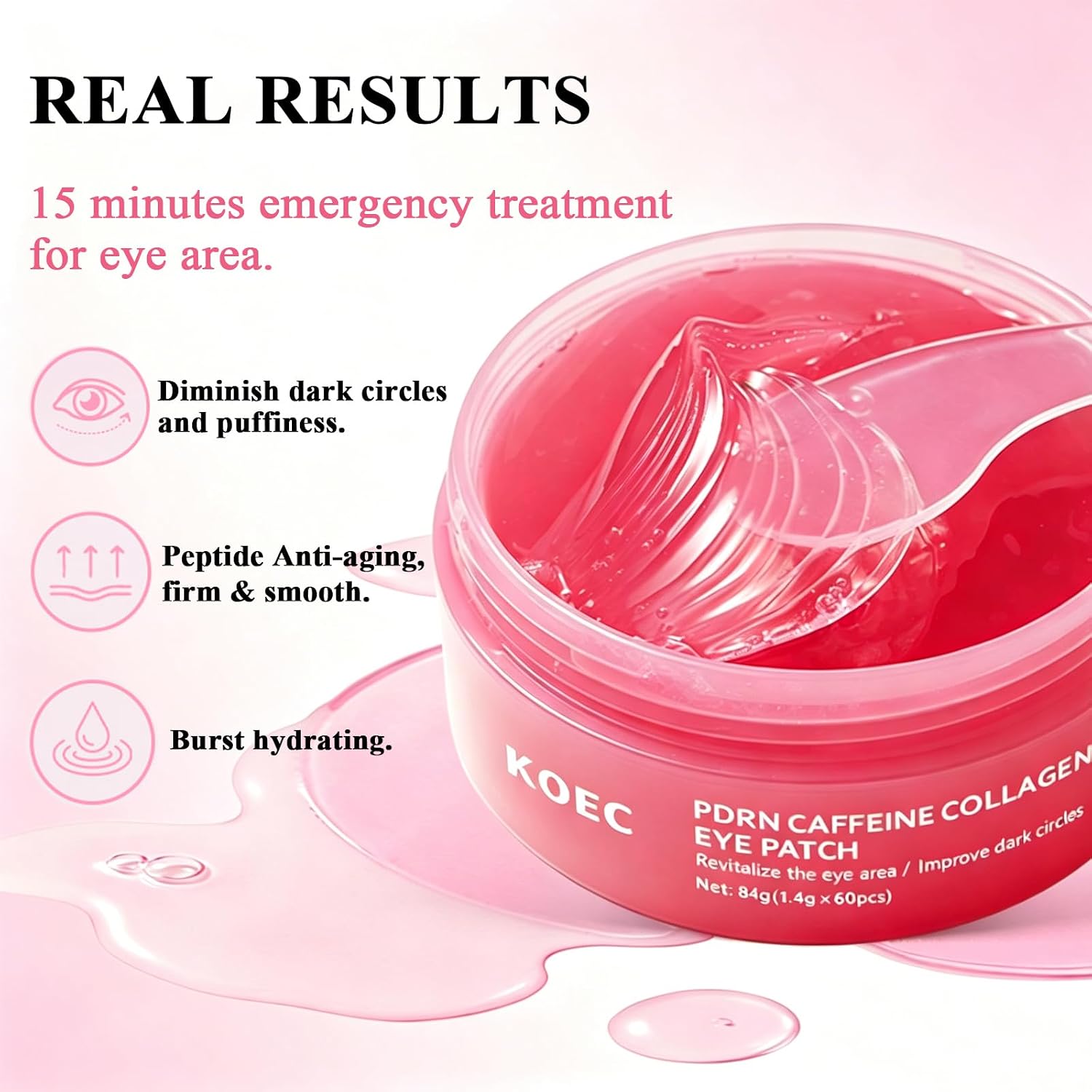 Collagen Eye Patch with PDRN & Caffeine, Gel Eye Patches for Dark Circles, Puffy Eyes and Fine Lines, Firming Burst Hydrating Eye Mask 30 Pairs
