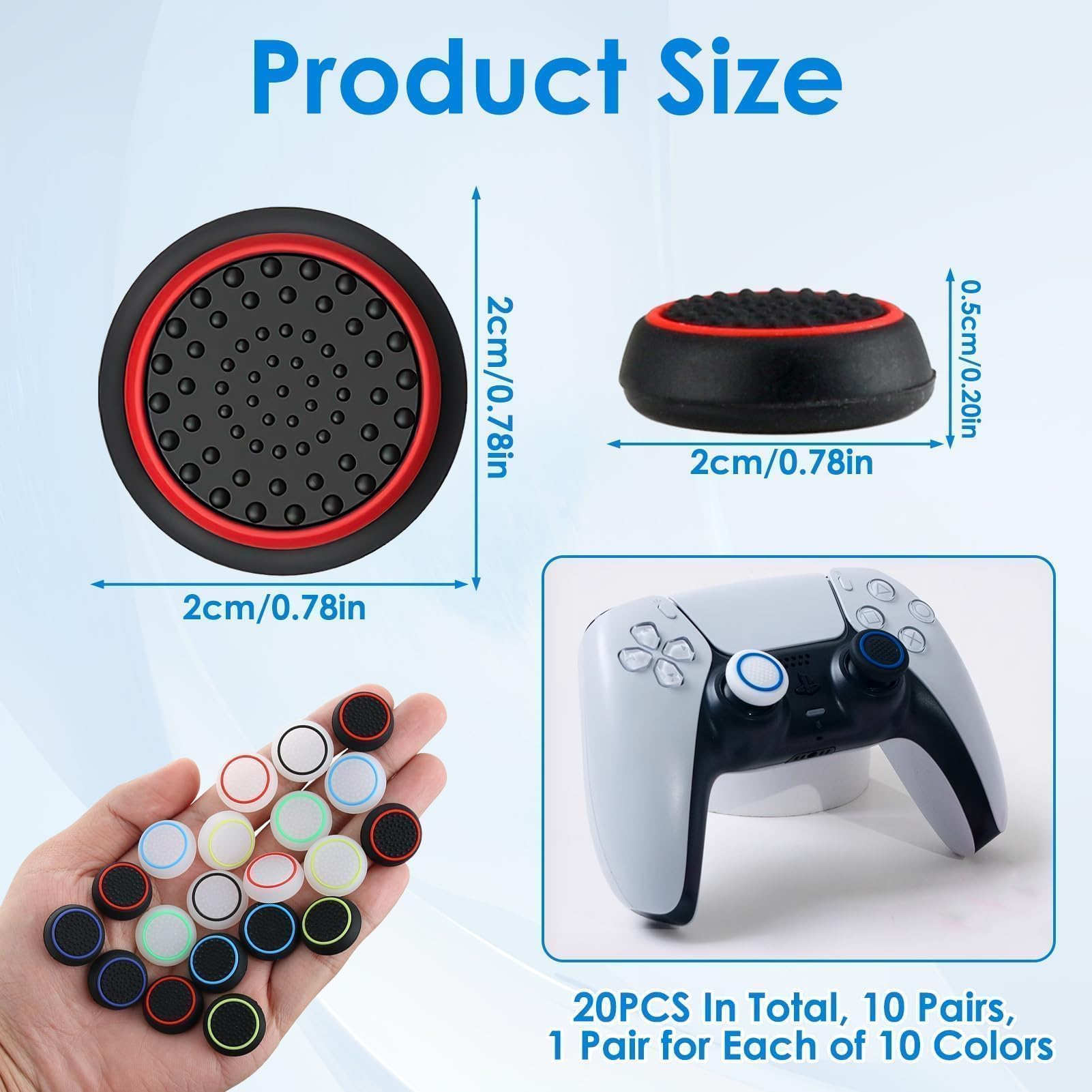 20 Pièces Caoutchoucs de Joystick pour PS5/PS4/PS3, Thumb Stick Ensemble Accessoires, Couvercle de Joystick Protection en Silicone, Capuchons pour Poignées de Manette pour Xbox 360