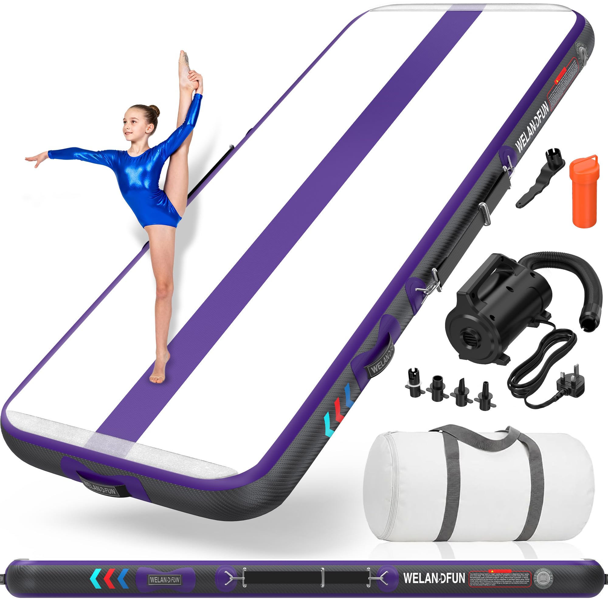 WelandFun Air Training Mats 10ft/13ft/16ft/20ft Inflatable Gymnastics Tumbling Mat 4/6/8 inchs Thickness Mats for Home Use/Gym/Yoga/Training/Cheerleading/Outdoor/Beach/Park wih Electric Air Pump
