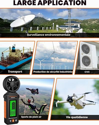 AEM01S Anemometer, POROMETISTO, Handheld Wind Speed Meter, Green Backlit & 3‑Color Alarm System,Non-Slip Housing Design, Compact and Portable, Ideal for HVAC Tools, Outdoor Sports, Sailing - 9