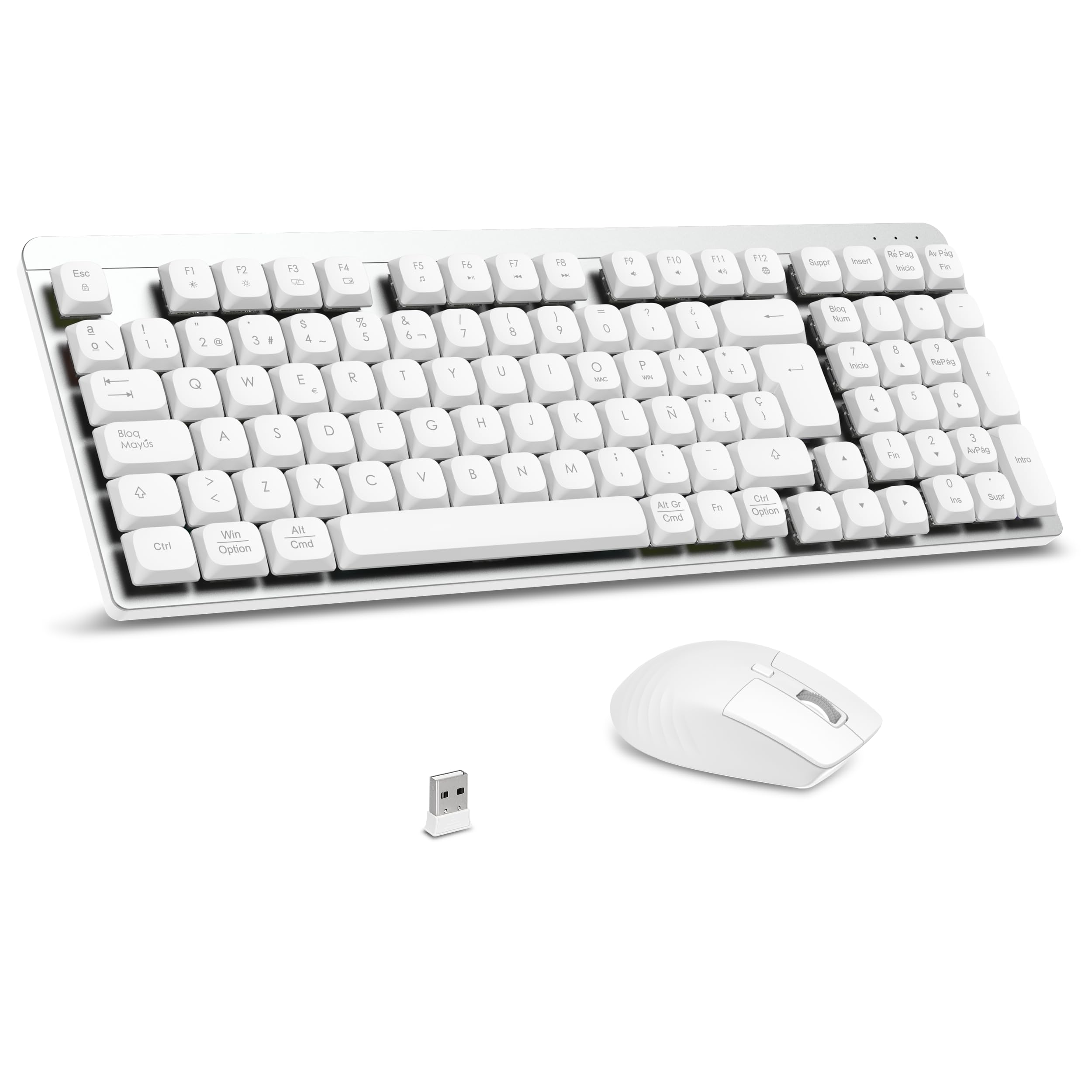 LeadsaiL Teclado Mecánico de Perfil Bajo, FA98 Pack Teclado y Ratón Inalámbrico con Switch Rojo, 2.4GHz Conexión, Linear Teclas QWERTY Español Keyboard con Teclado numérico para Windows, Mac-Plata