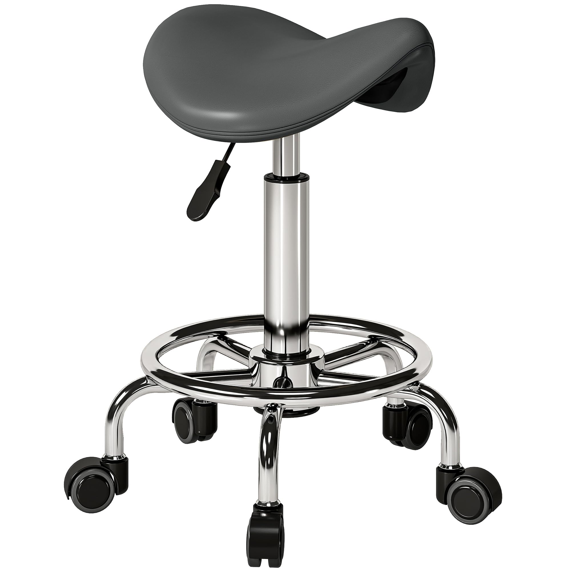 HOMCOM Saddle Stool, PU Leather Adjustable Rolling Salon Chair for Massage, Spa, Clinic, Beauty, Hairdressing and Tattoo, Grey โ image 1