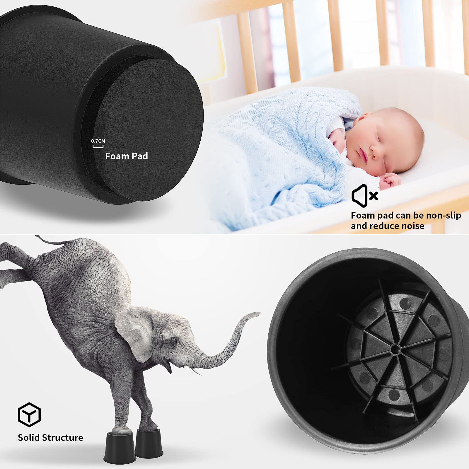 Uping Bed Riser | Łóżko do mebli, stojak do mebli | Dodaj wysokość 8 cm | Ochrona podłogi (4 sztuki, czarny)