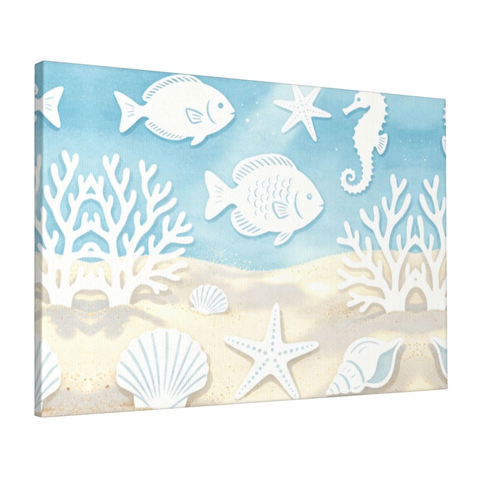 CNTDBU Shell Coral Print Canvas Wall Art 16x24 Inch-Large Modern Painting Print for Living Room, Framed Ready to Hang Artwork for Bedroom