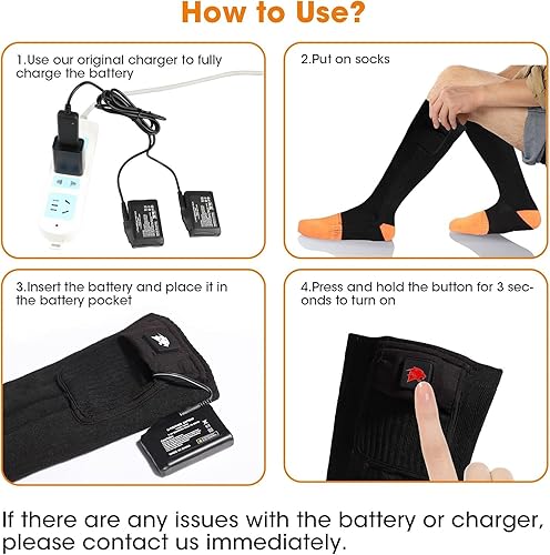 Miniatura 4 de Calcetines calefactables, calcetines eléctricos recargables para hombres y mujeres, batería de 7.4 V, calentadores de pies de invierno para caza,