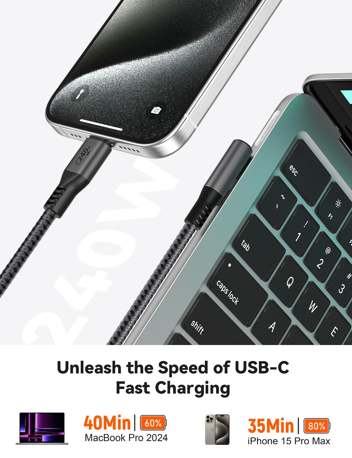 XAOSUN 240W USB C to USB C Cable - 16FT Right Angle C to C Cable Fast Charging, USBC to USBC Charger Cord Type C for iPhone 17 16 15 Pro Max Plus, MacBook, Samsung Galaxy S23 & More
