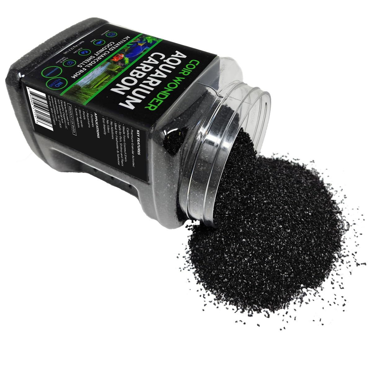 Coir Wonder Carbón de acuario - 1 kg (2,2 lb) - Carbón activado con cáscara de coco - Medios filtrantes para peceras, estanques - Gránulos clarificador de agua