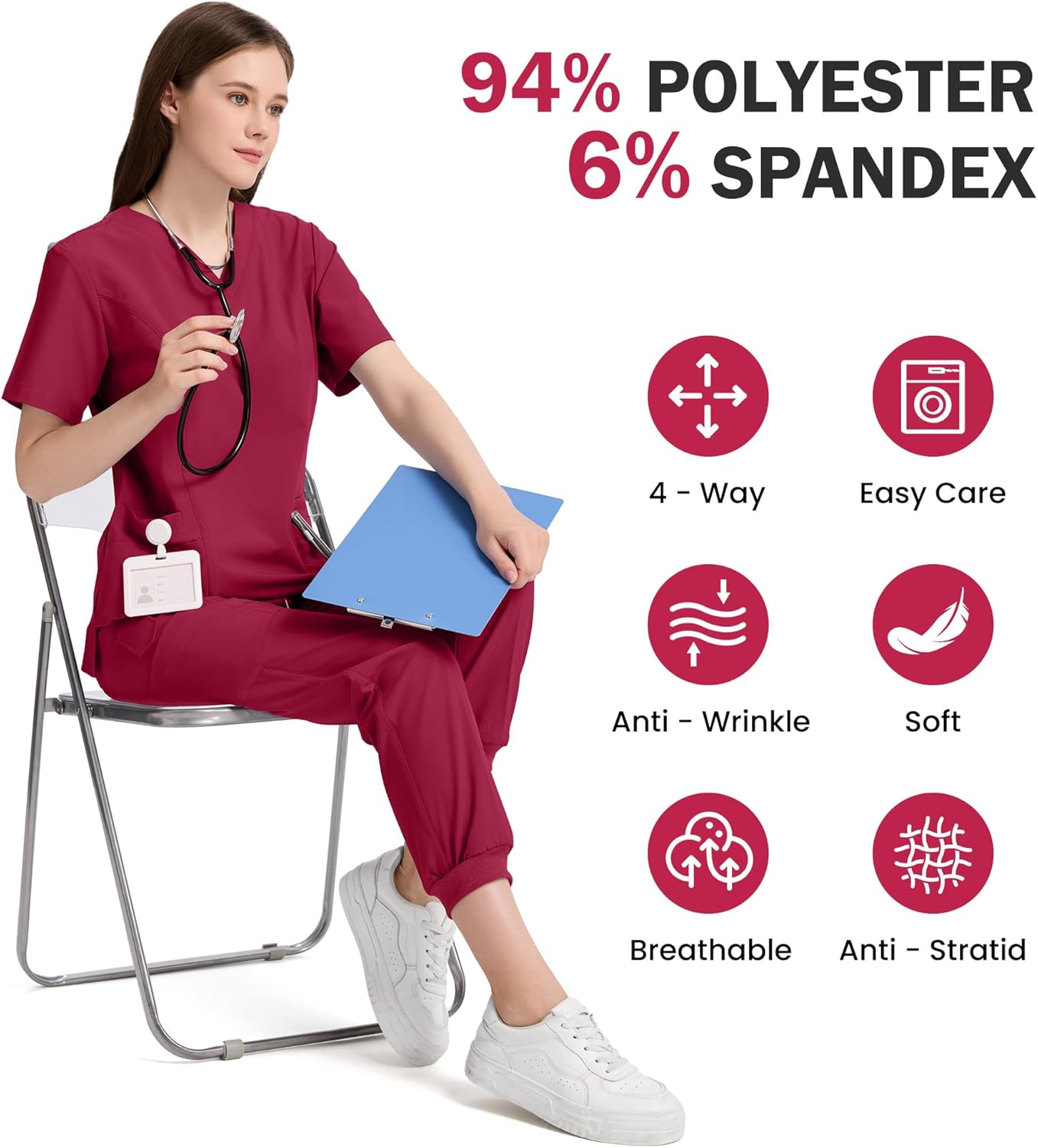 Scrubs for Women Set V-Neck Scrub Top & Jogger Pants with Multi Pocket Stretch Nursing Uniforms - Image 6