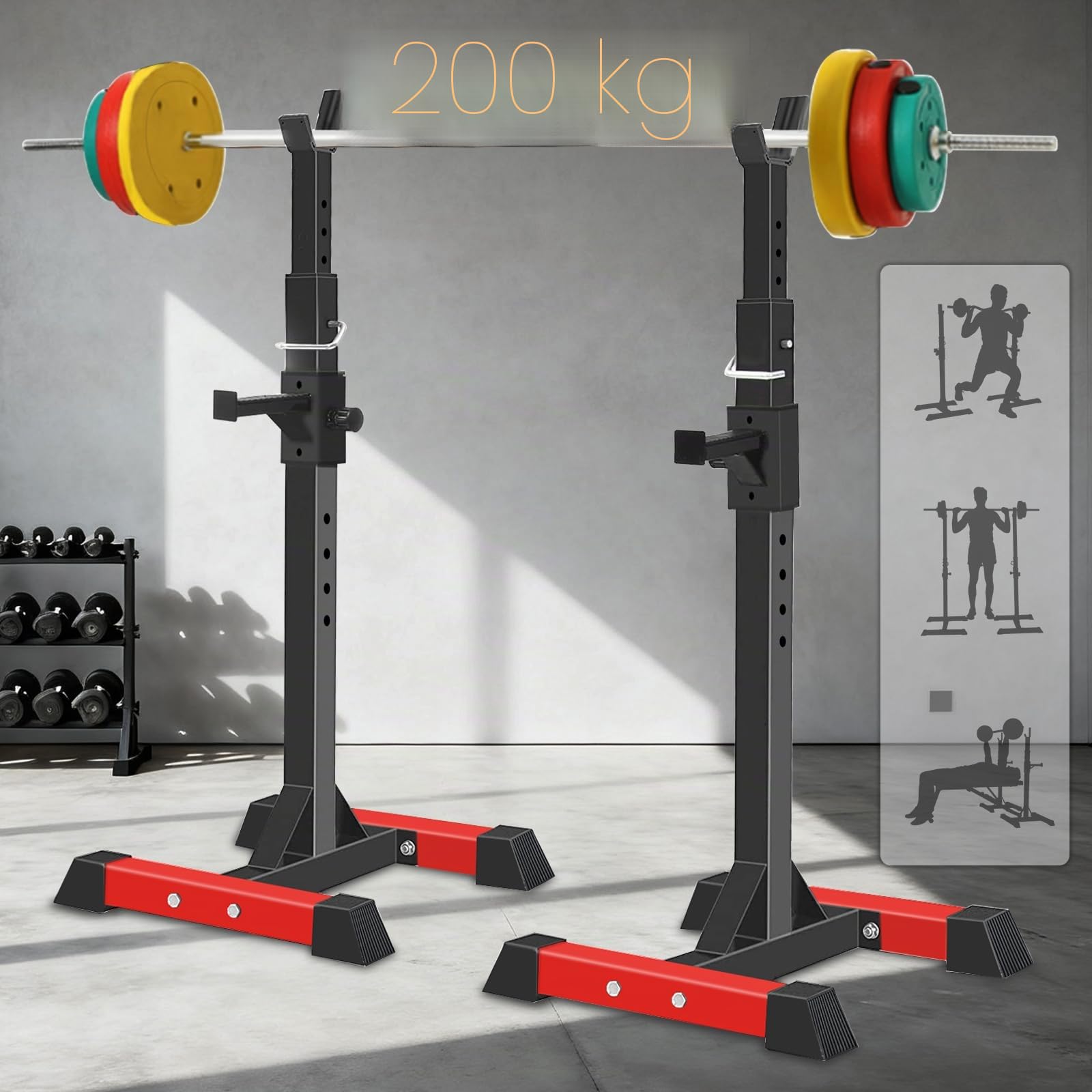 ISE Supporto Bilanciere per Casa, Porta Bilanciere Rack Multifunzione Palestra Rastrelliera Squat Rack con Altezza Regolabile per Panca