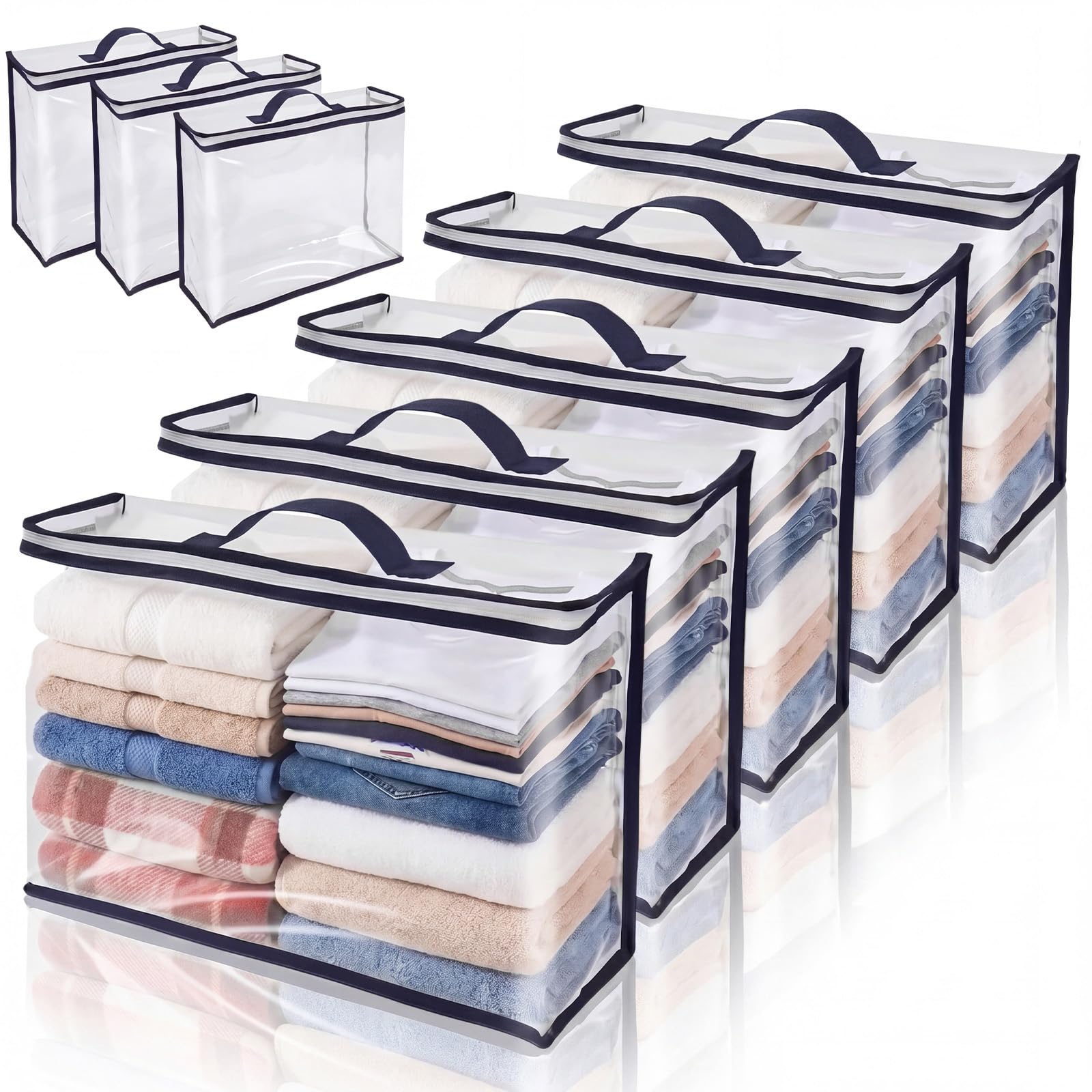 Dexpally 8pcs Clothes Storage Bags with Zips Clear Storage Bags Bedding Storage Clear Underbed Storage Bags for Closet Linen Sweater Bed Sheet Durable (30 x 40cm)